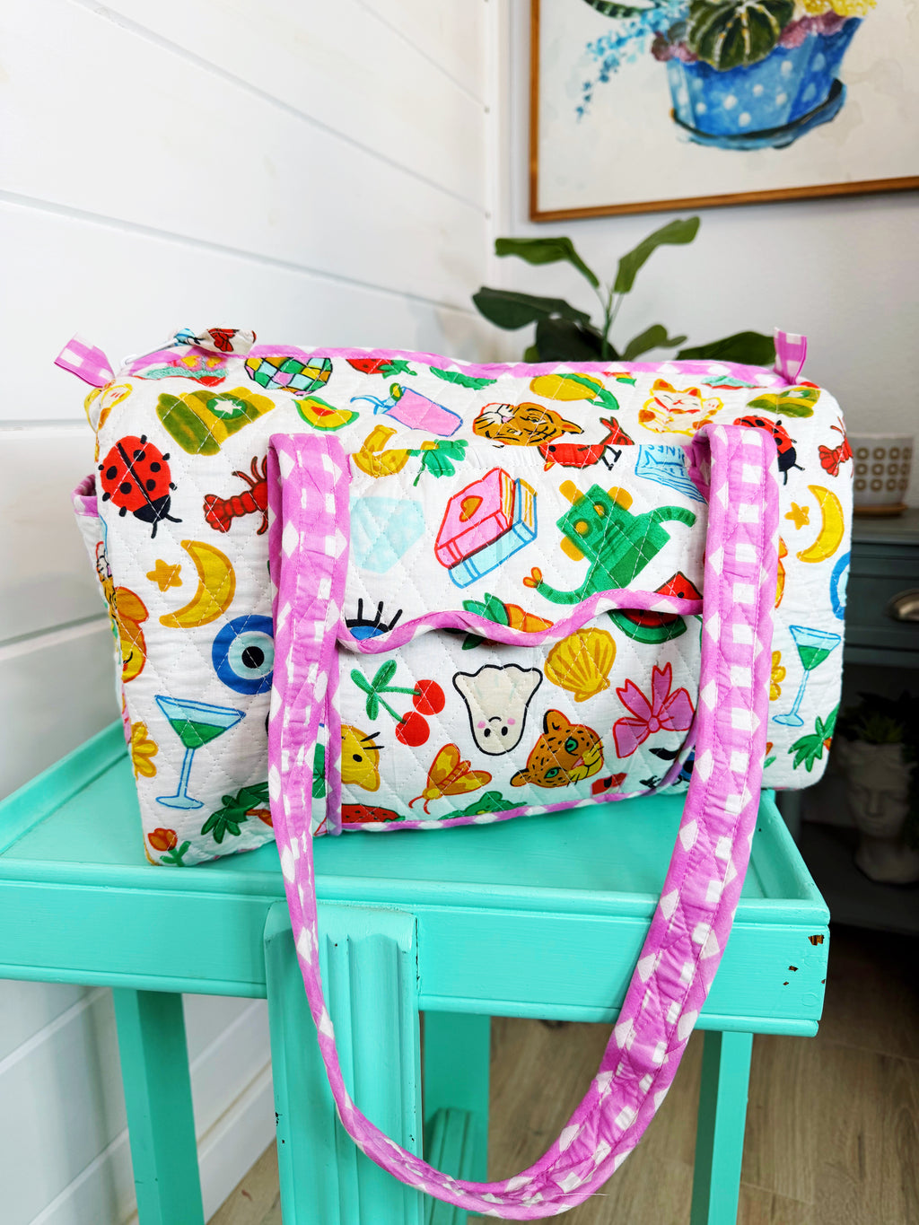 Quilted Mini Duffle Bag - Lucky Vibes White