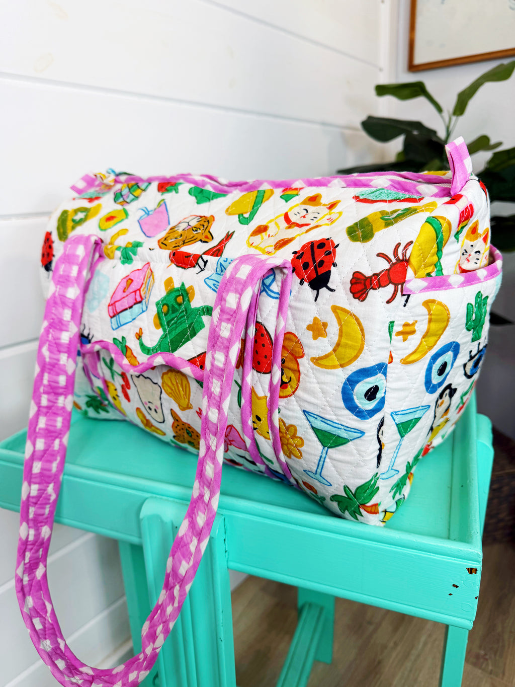Quilted Mini Duffle Bag - Lucky Vibes White