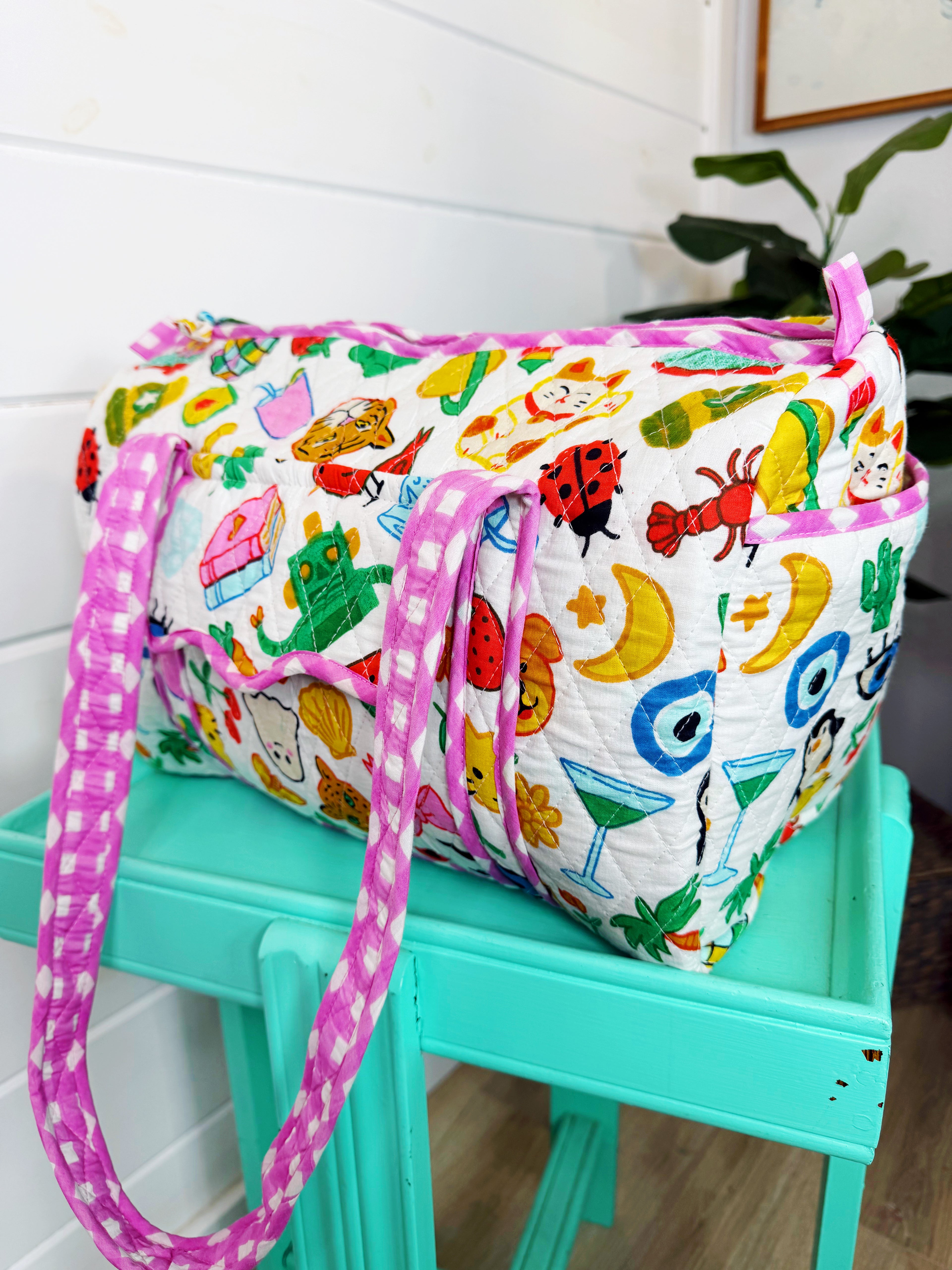 Quilted Mini Duffle Bag - Lucky Vibes White