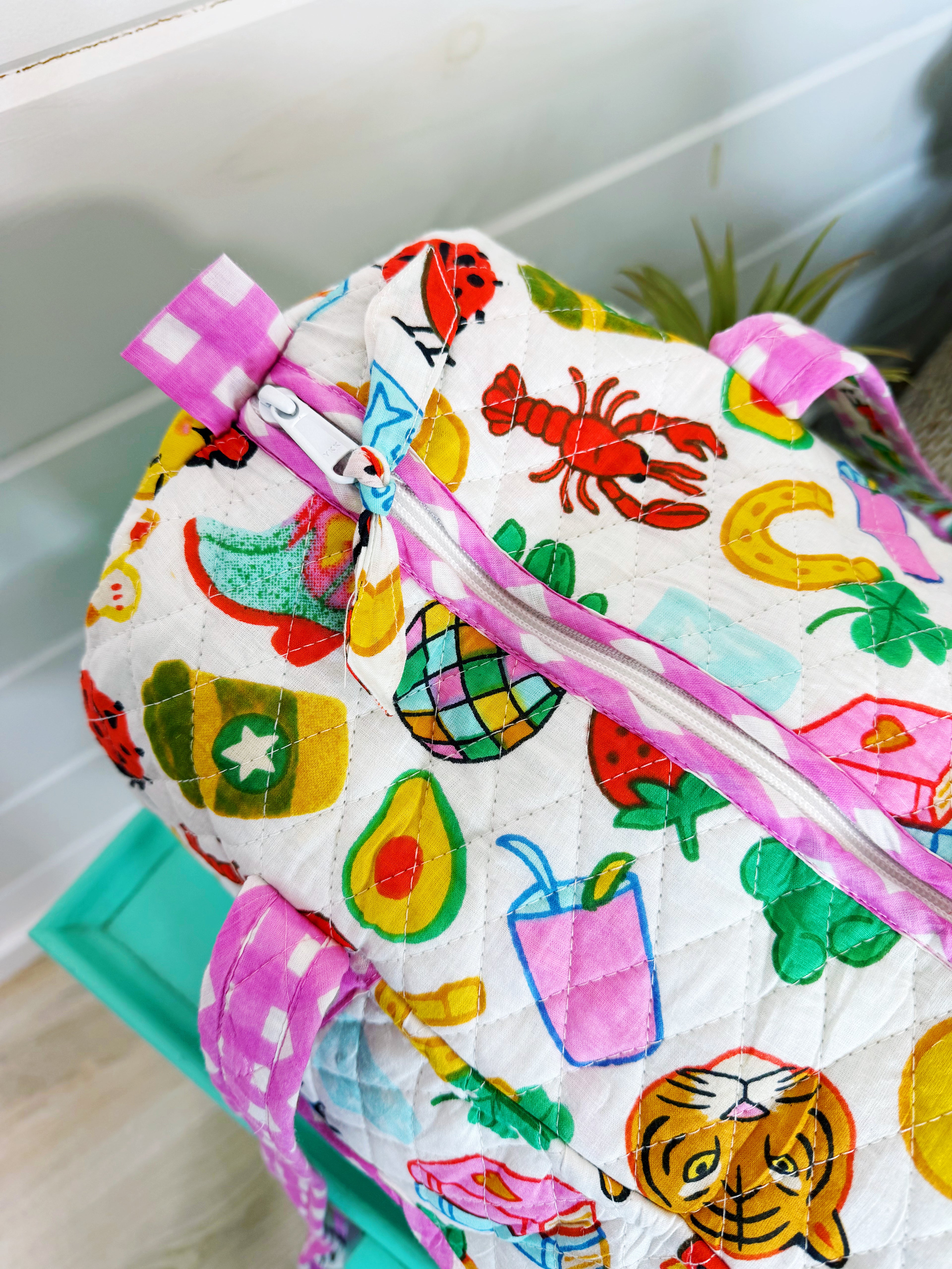 Quilted Mini Duffle Bag - Lucky Vibes White