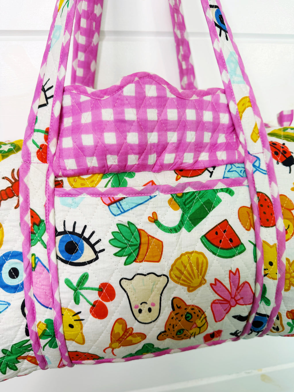 Quilted Mini Duffle Bag - Lucky Vibes White
