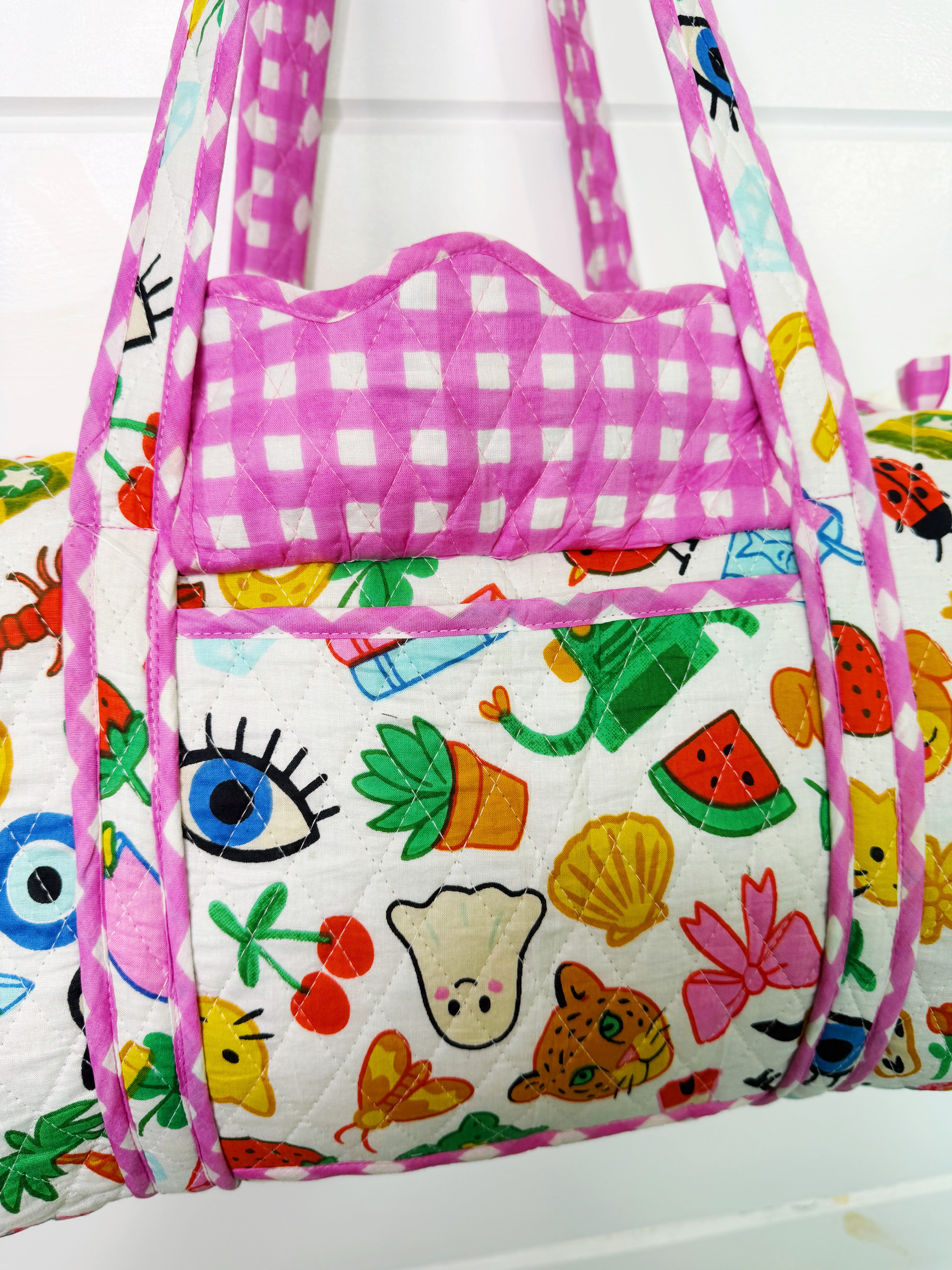 Quilted Mini Duffle Bag - Lucky Vibes White