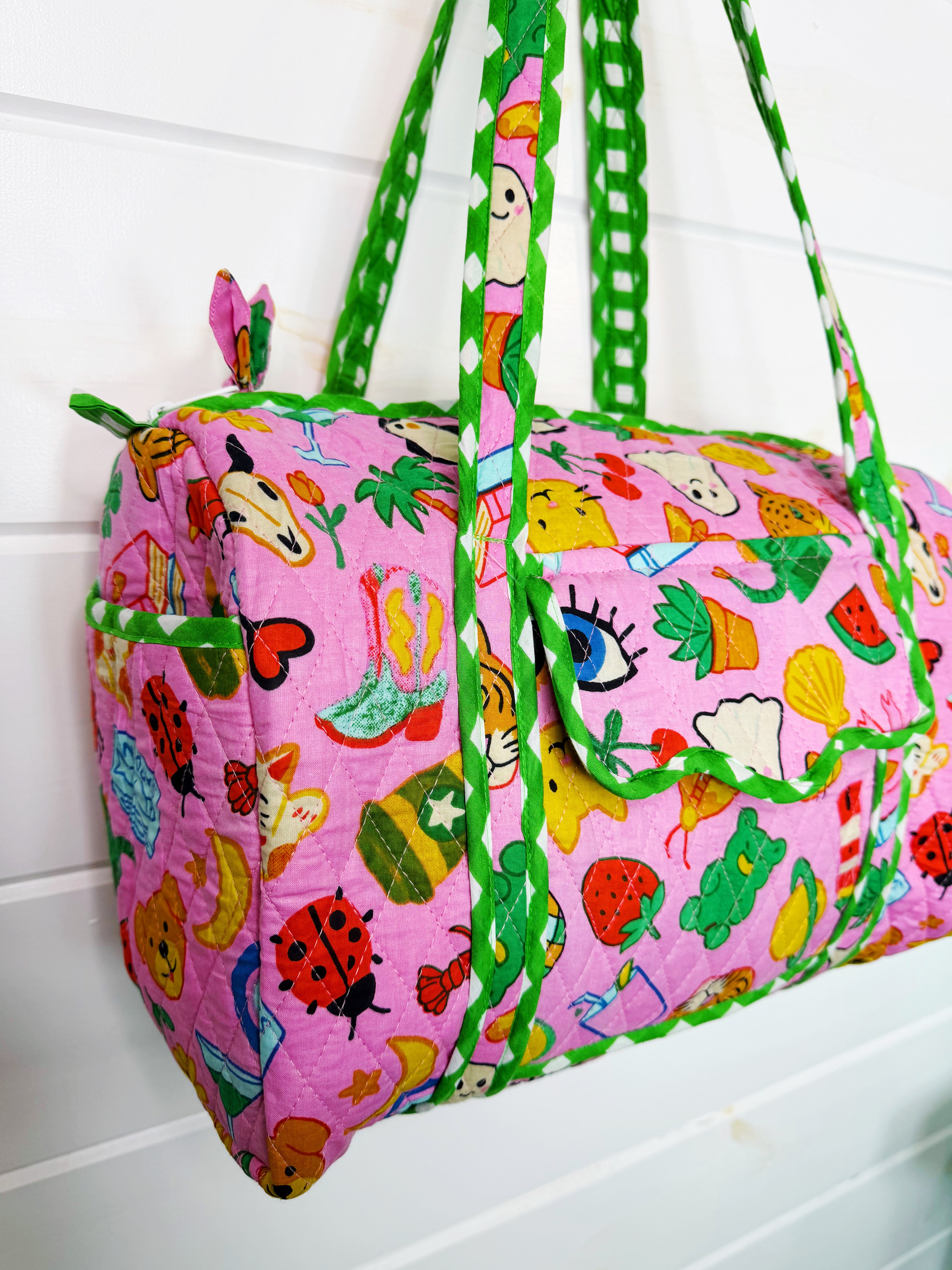 Quilted Mini Duffle Bag - Lucky Vibes Pink