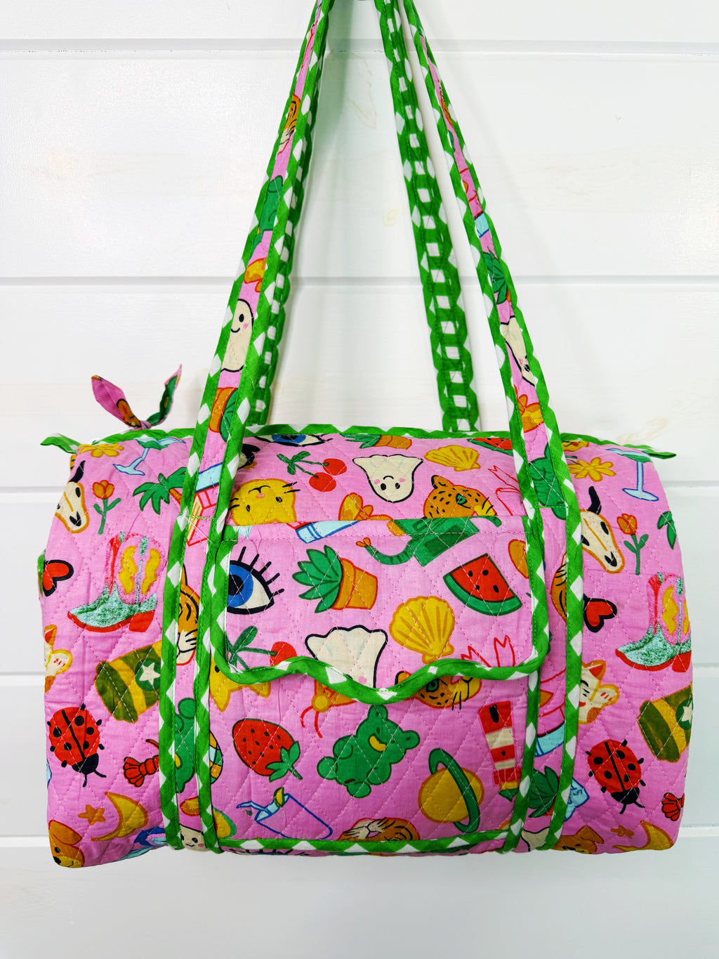 Quilted Mini Duffle Bag - Lucky Vibes Pink