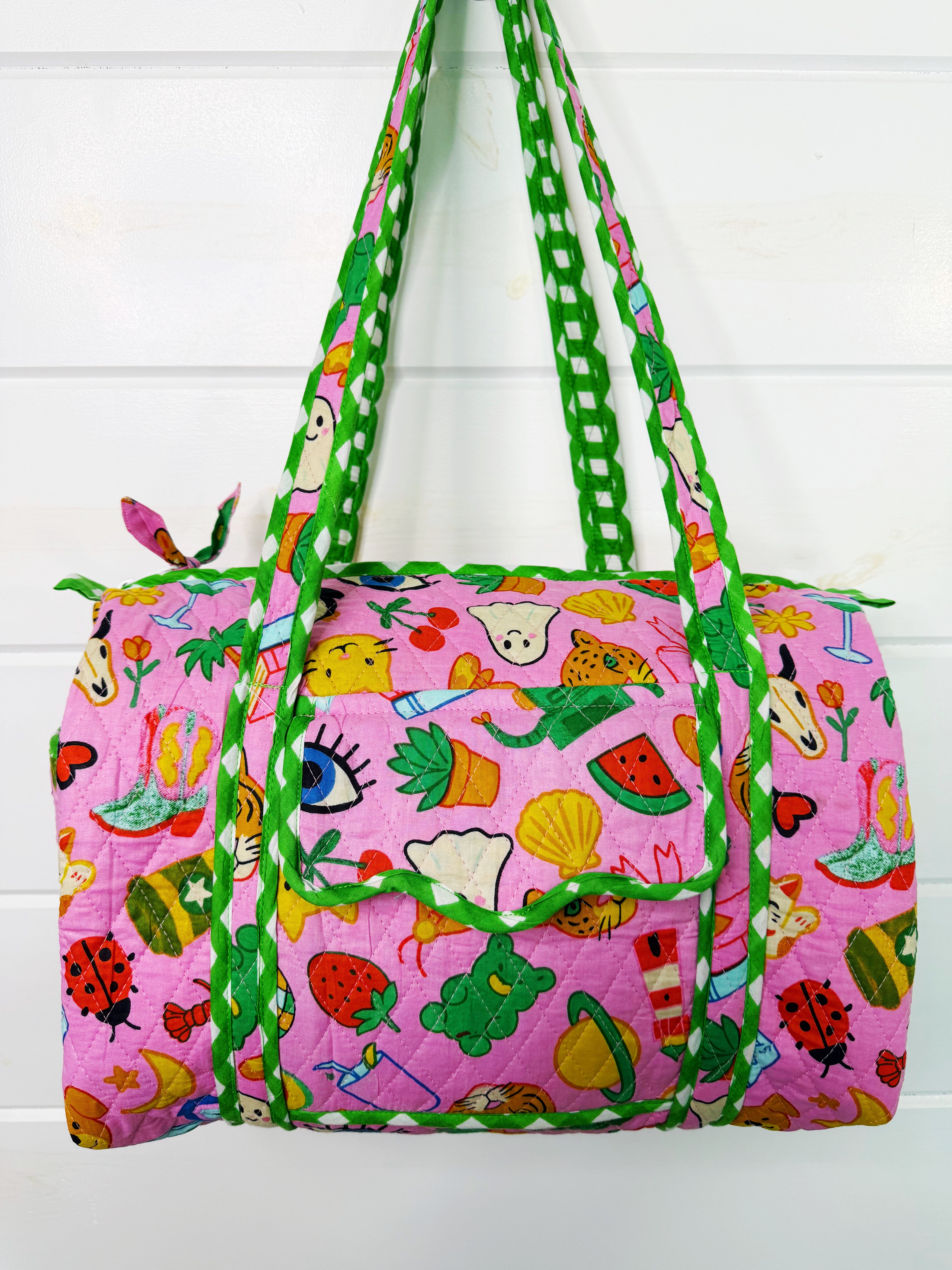 Quilted Mini Duffle Bag - Lucky Vibes Pink