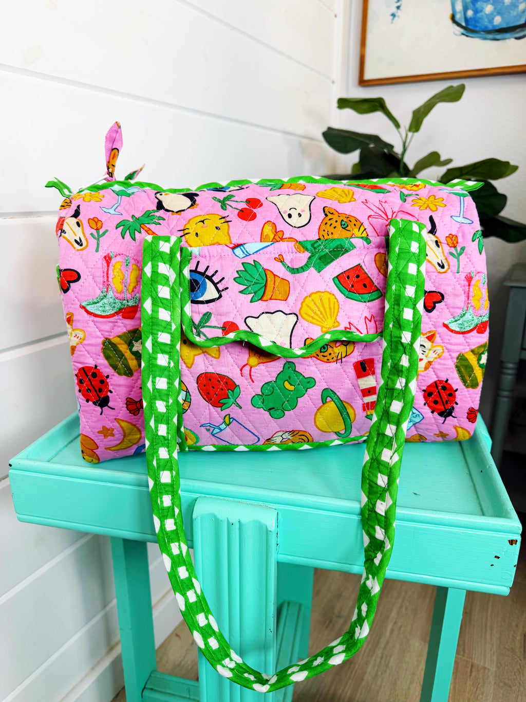 Quilted Mini Duffle Bag - Lucky Vibes Pink