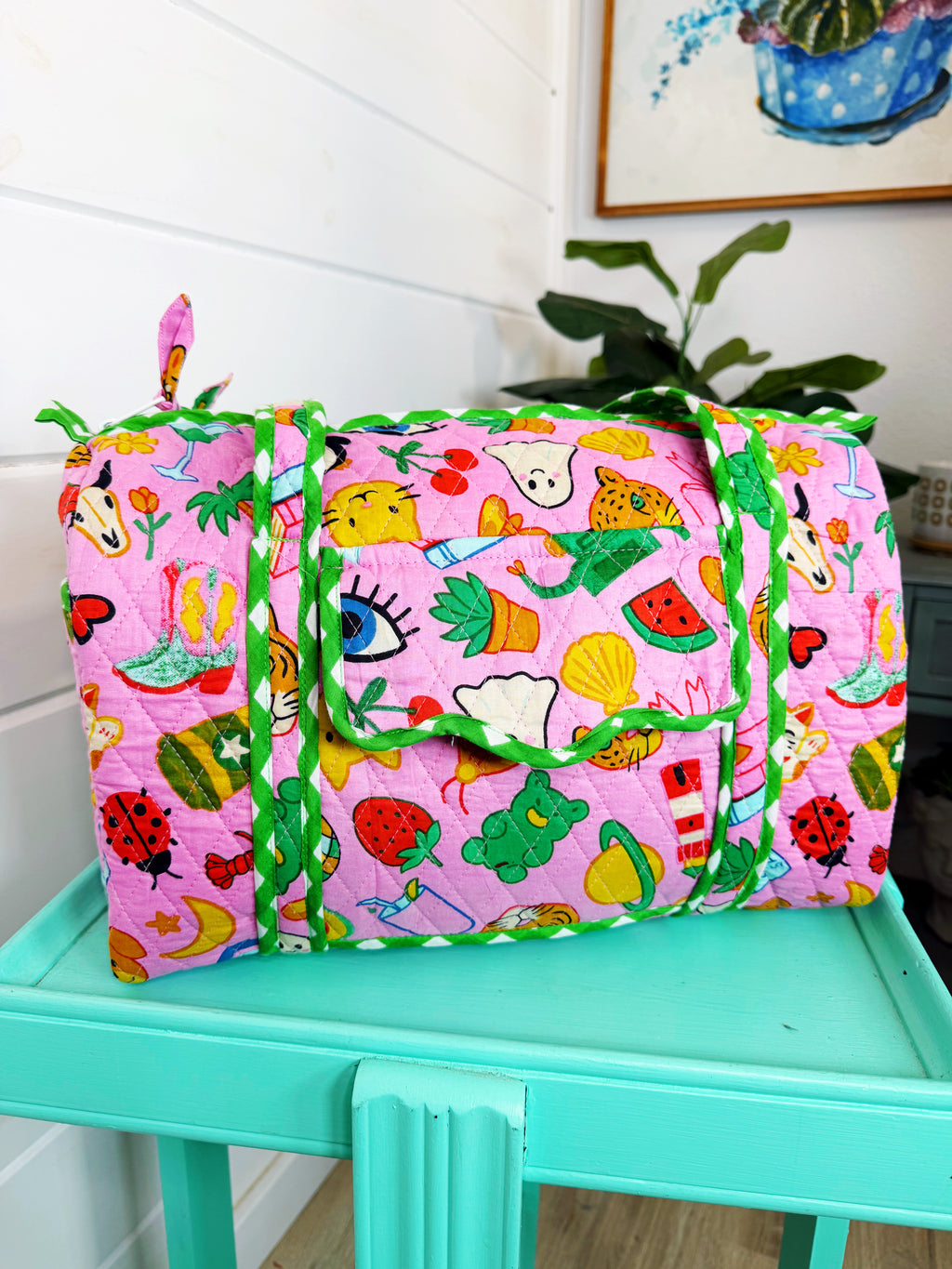 Quilted Mini Duffle Bag - Lucky Vibes Pink