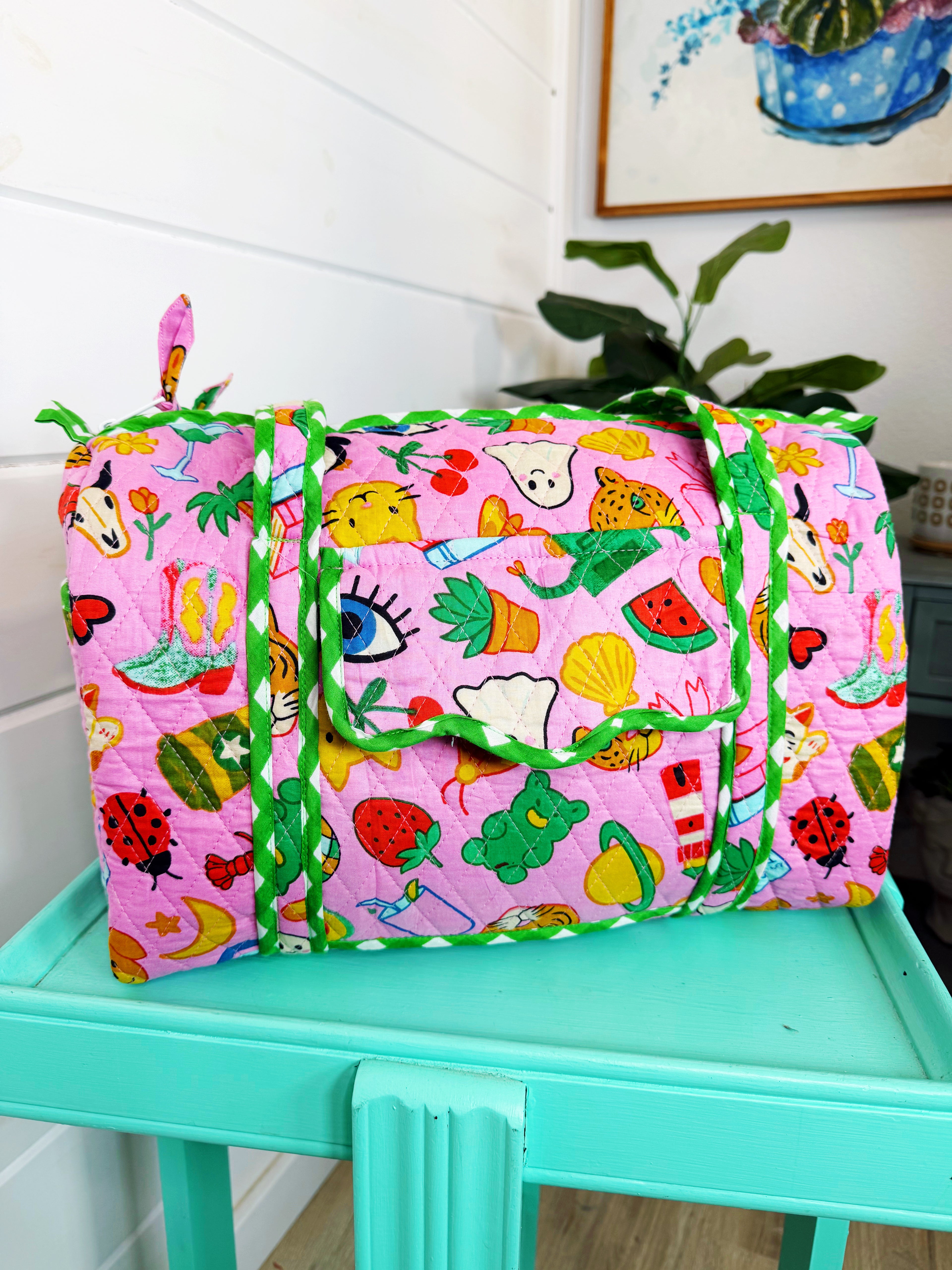 Quilted Mini Duffle Bag - Lucky Vibes Pink