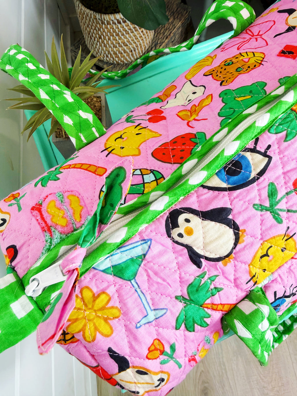 Quilted Mini Duffle Bag - Lucky Vibes Pink