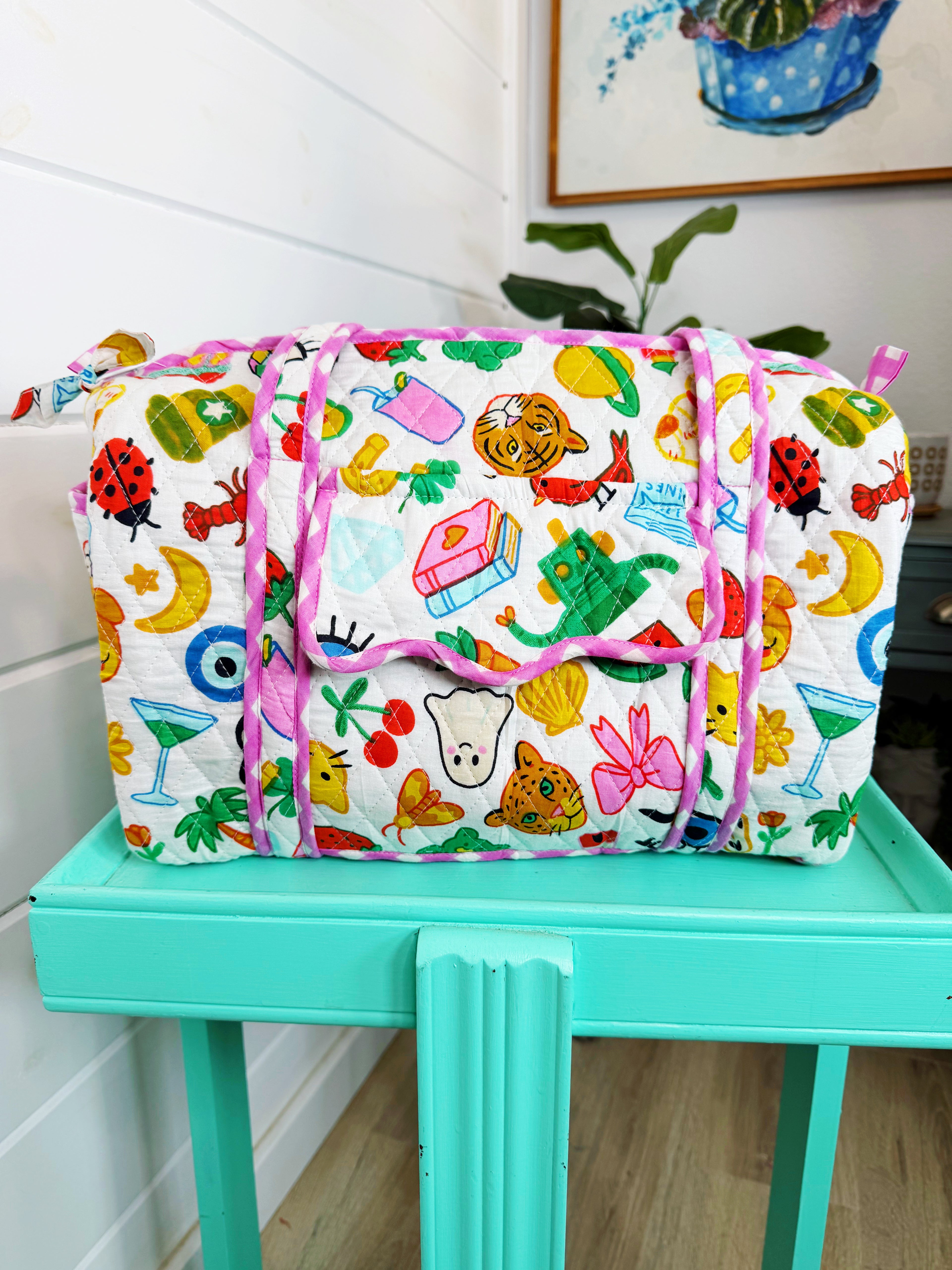 Quilted Mini Duffle Bag - Lucky Vibes White