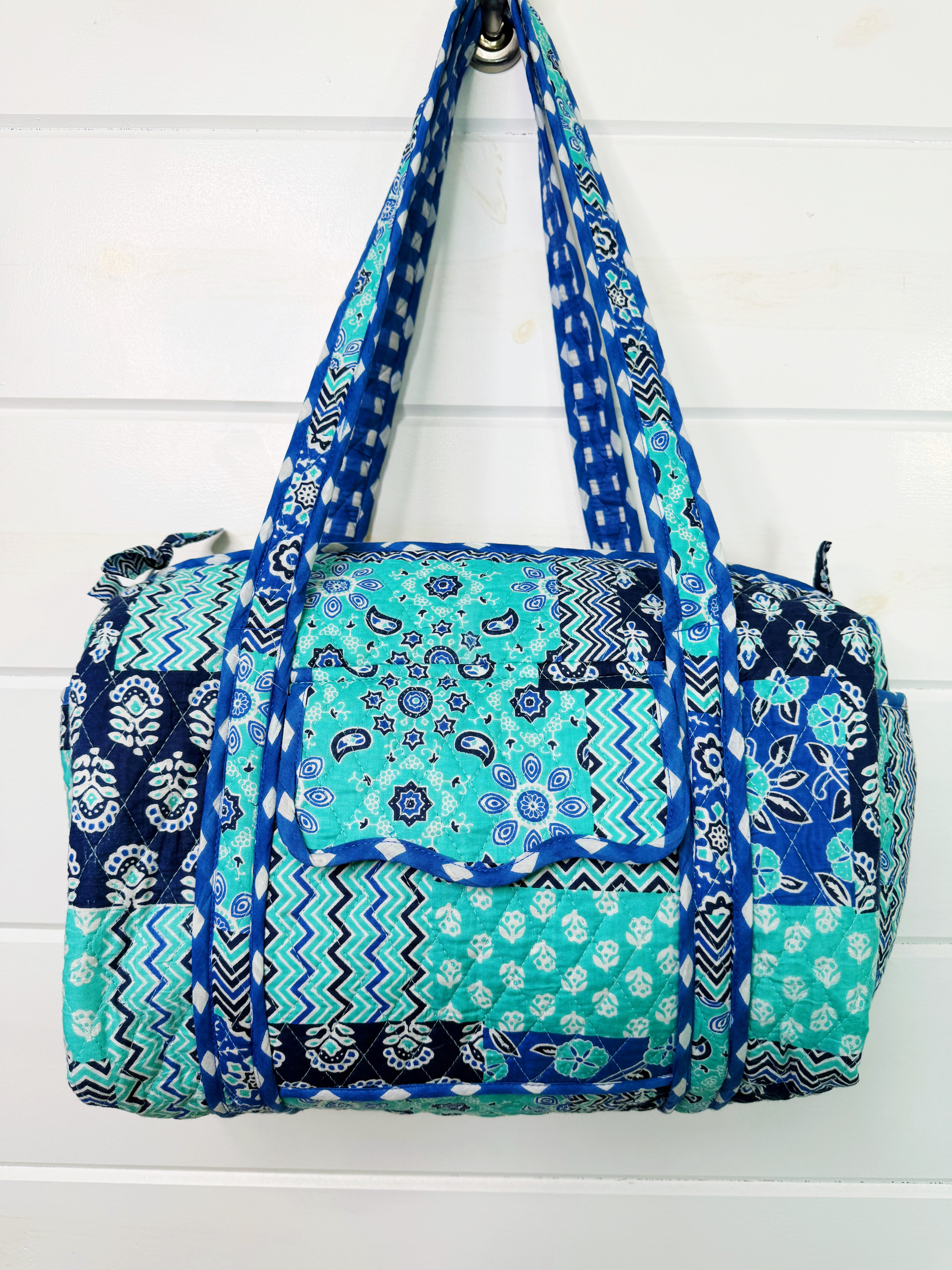 Quilted Mini Duffle Bag - Aqua and Blue Patchwork