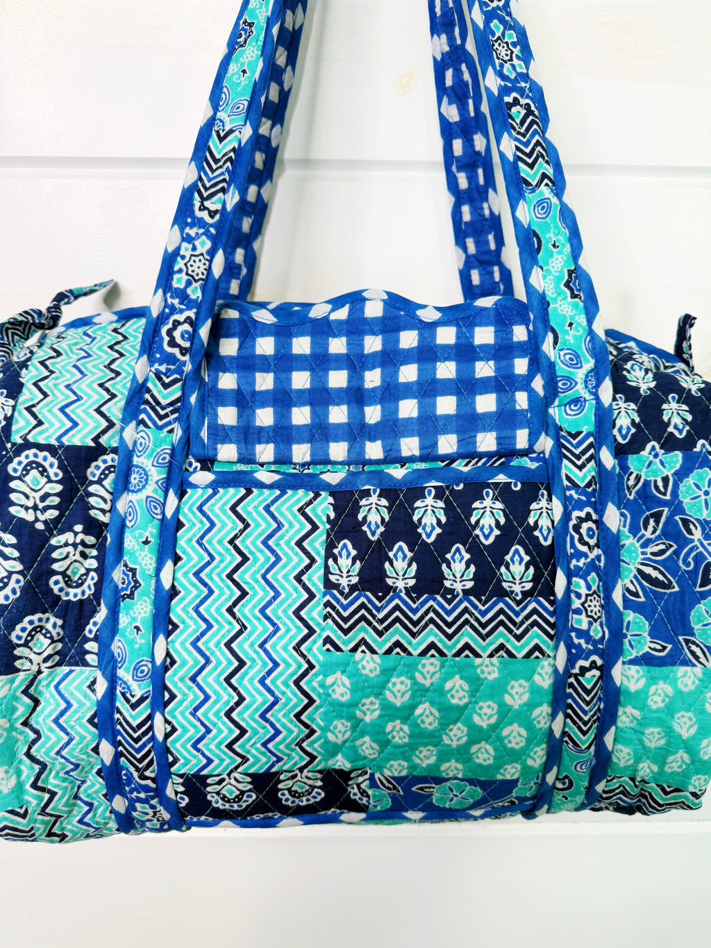 Quilted Mini Duffle Bag - Aqua and Blue Patchwork