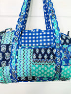 Quilted Mini Duffle Bag - Aqua and Blue Patchwork