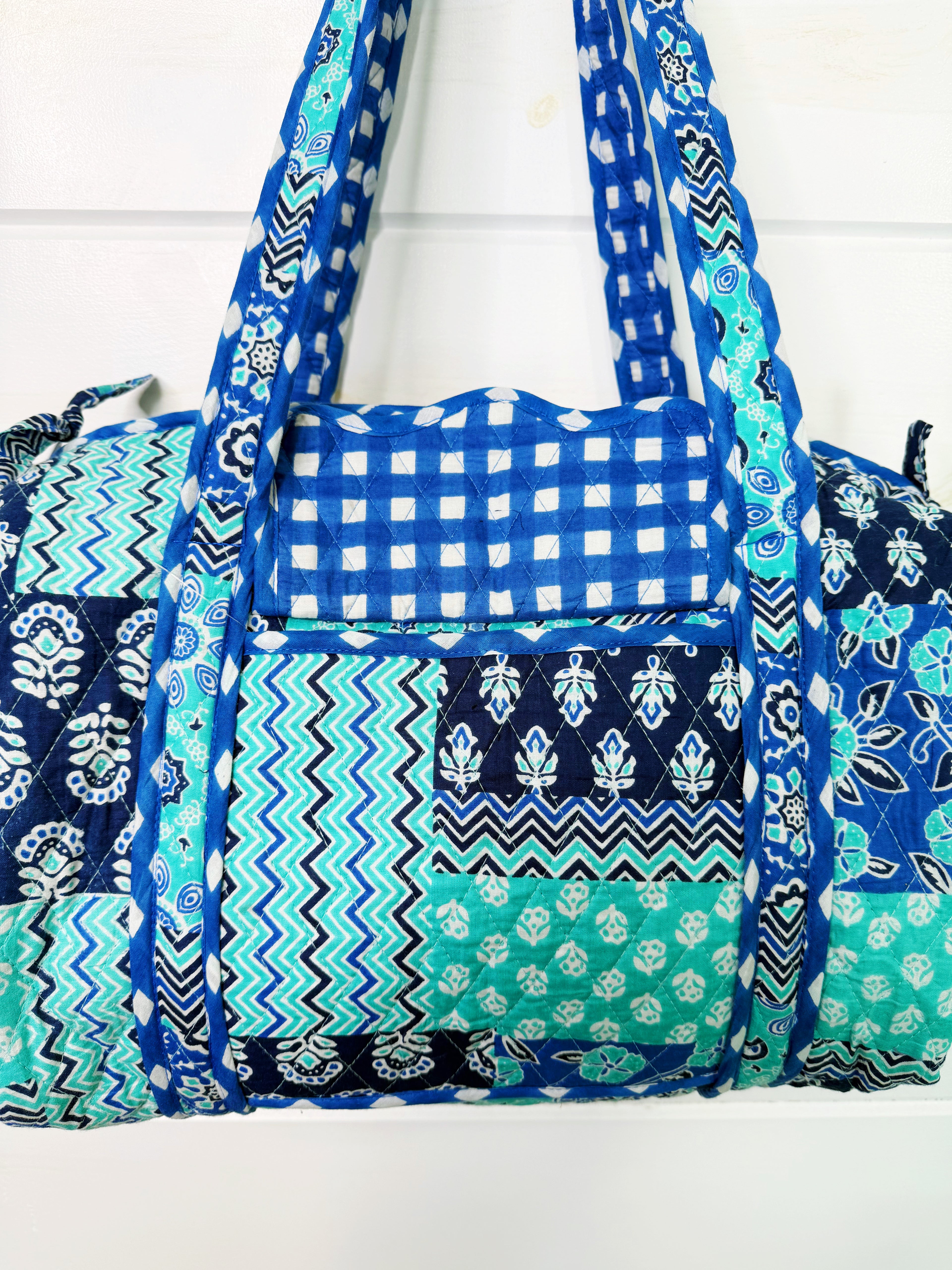 Quilted Mini Duffle Bag - Aqua and Blue Patchwork