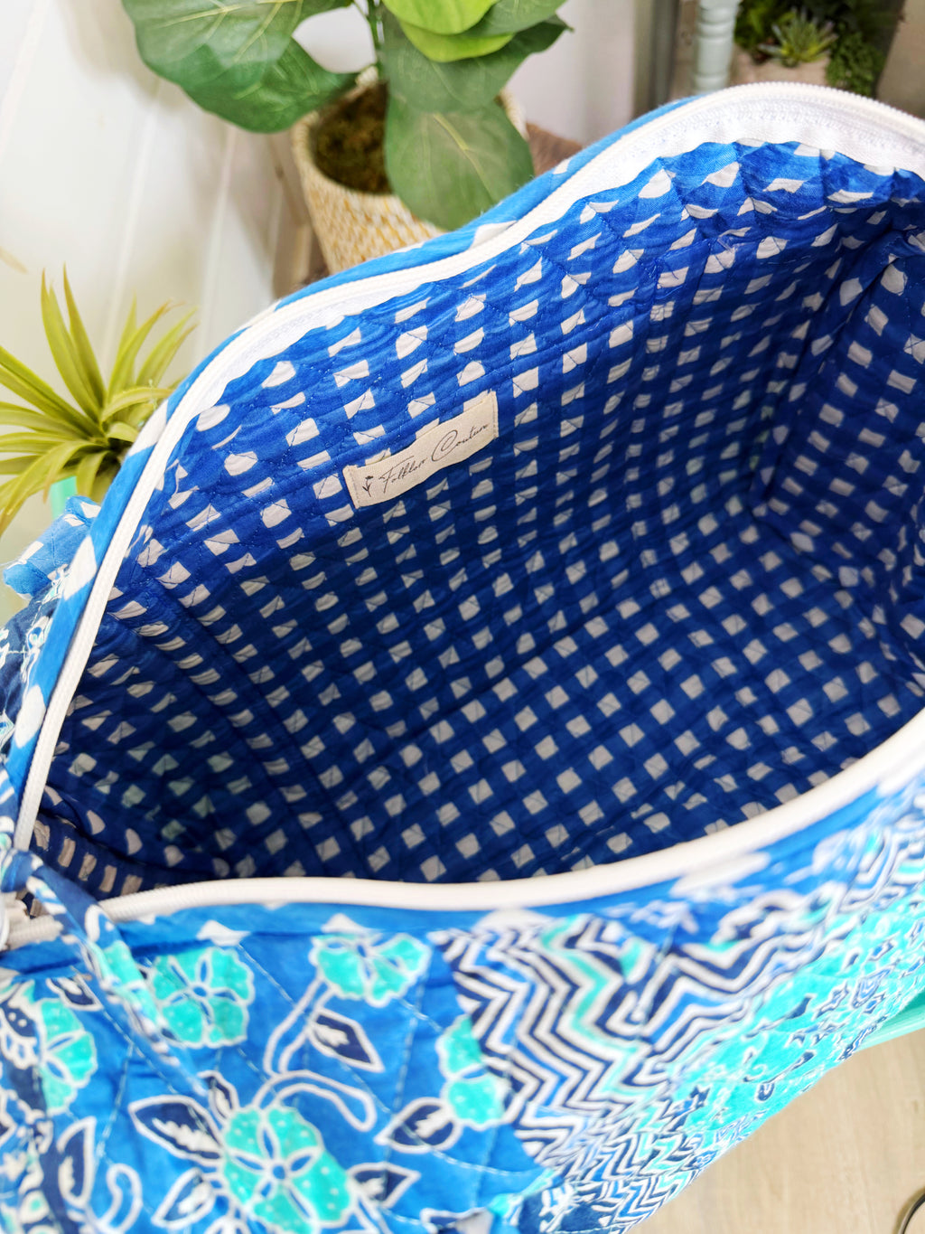 Quilted Mini Duffle Bag - Aqua and Blue Patchwork