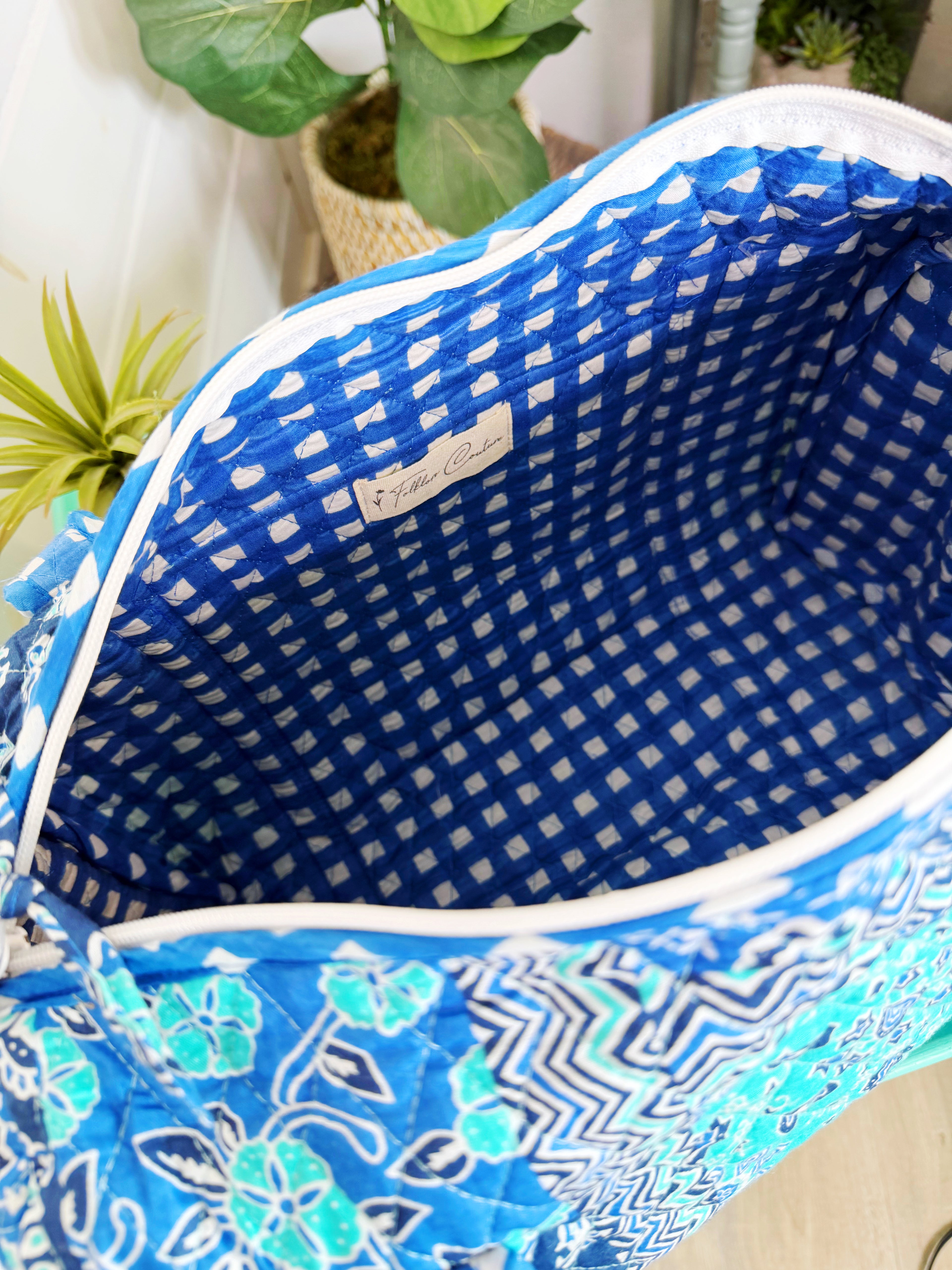 Quilted Mini Duffle Bag - Aqua and Blue Patchwork