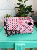 Quilted Cosmetics Toiletry Bag - Pink and Red Bandana Print
