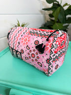 Quilted Cosmetics Toiletry Bag - Pink and Red Bandana Print