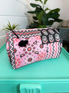 Quilted Cosmetics Toiletry Bag - Pink and Red Bandana Print
