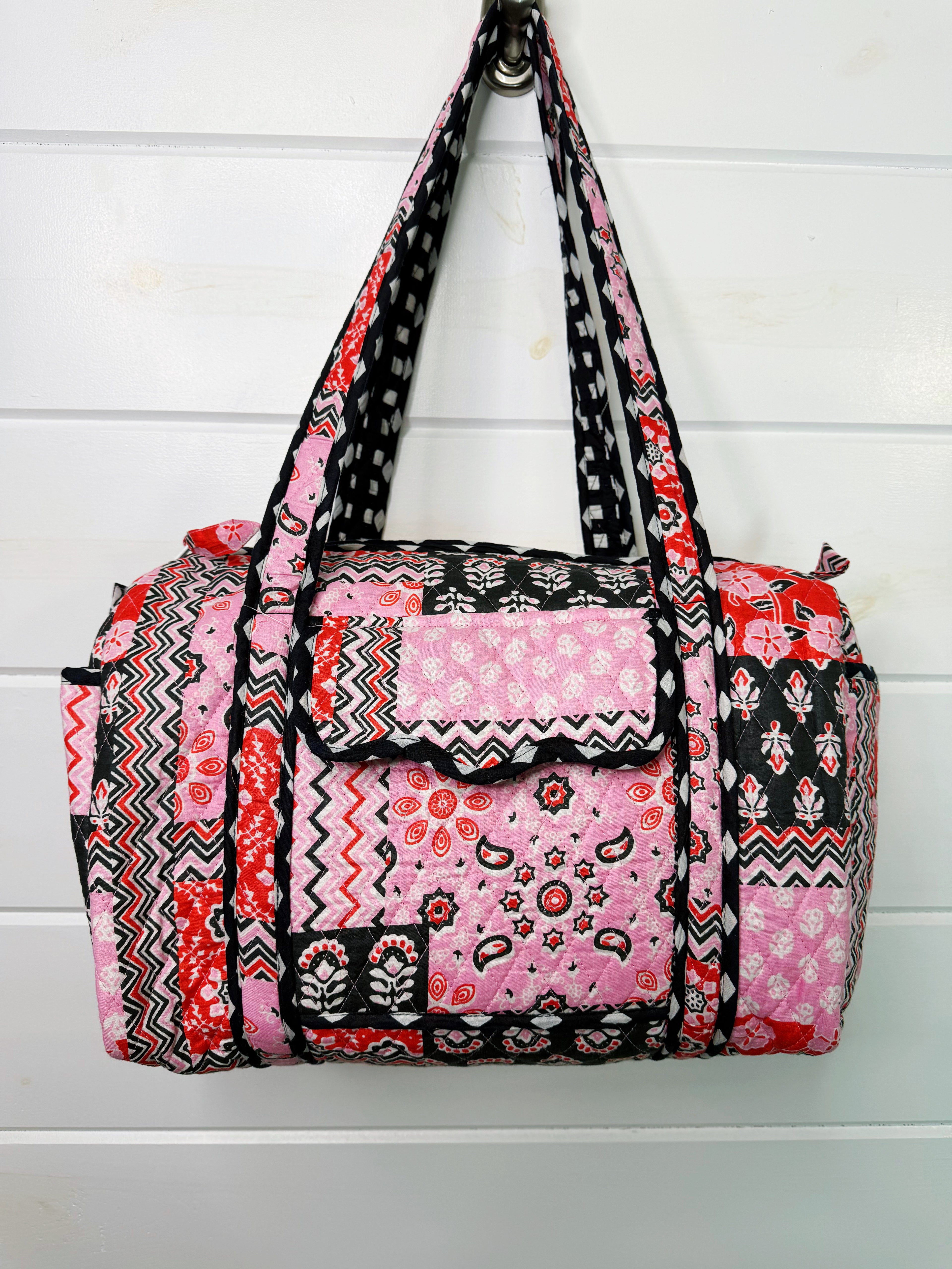 Quilted Mini Duffle Bag - Pink and Red Patchwork