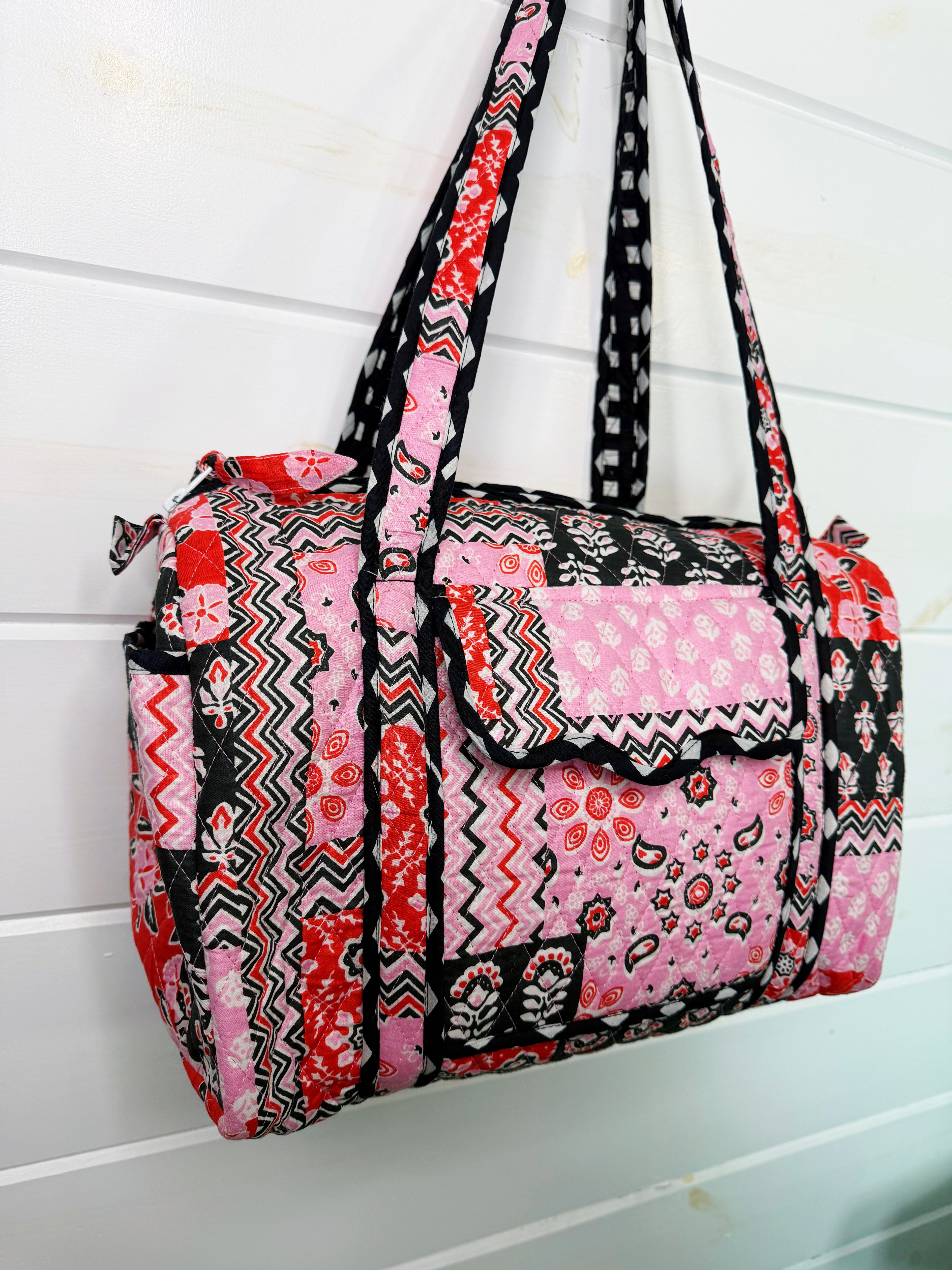 Quilted Mini Duffle Bag - Pink and Red Patchwork