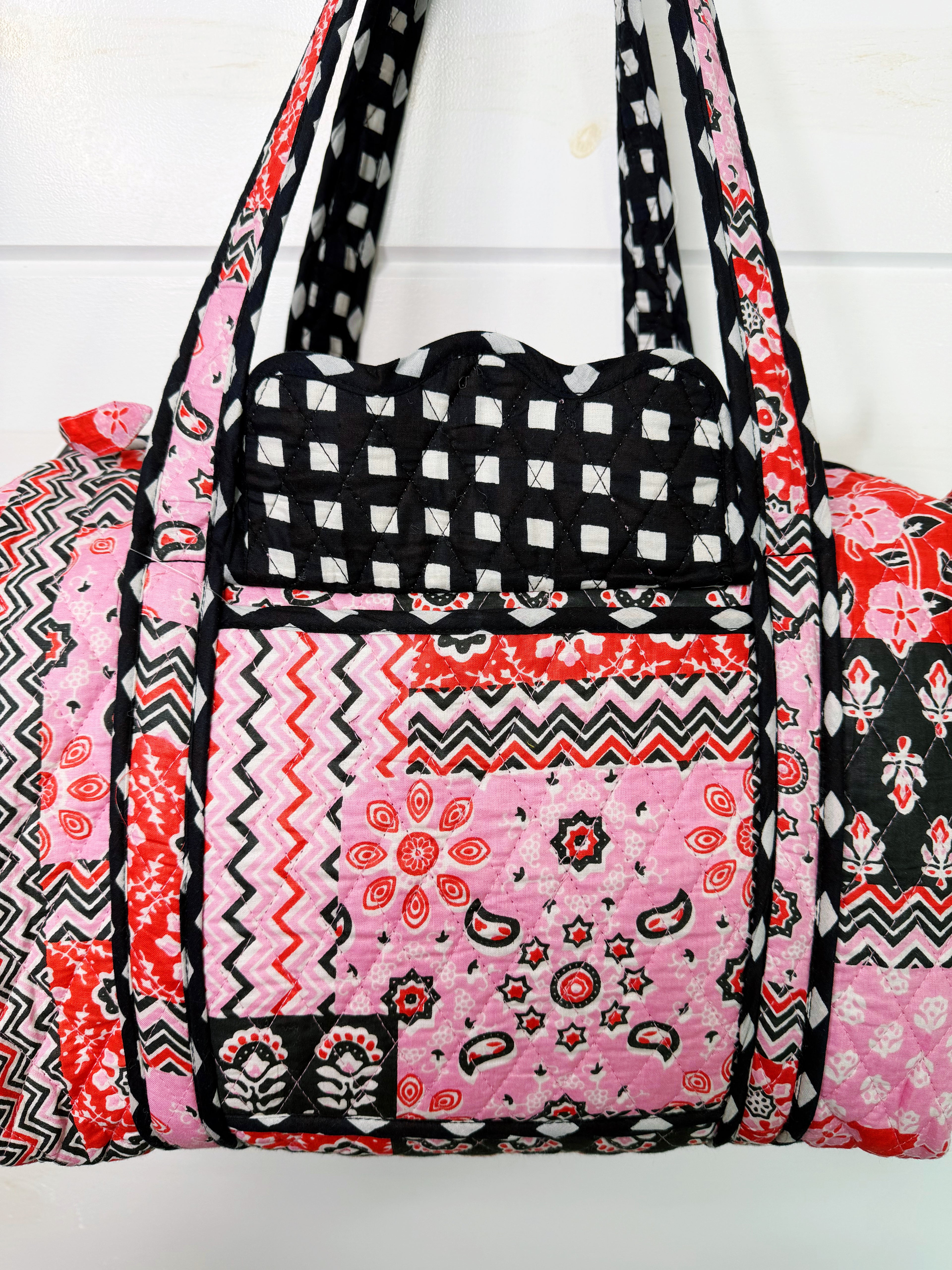Quilted Mini Duffle Bag - Pink and Red Patchwork