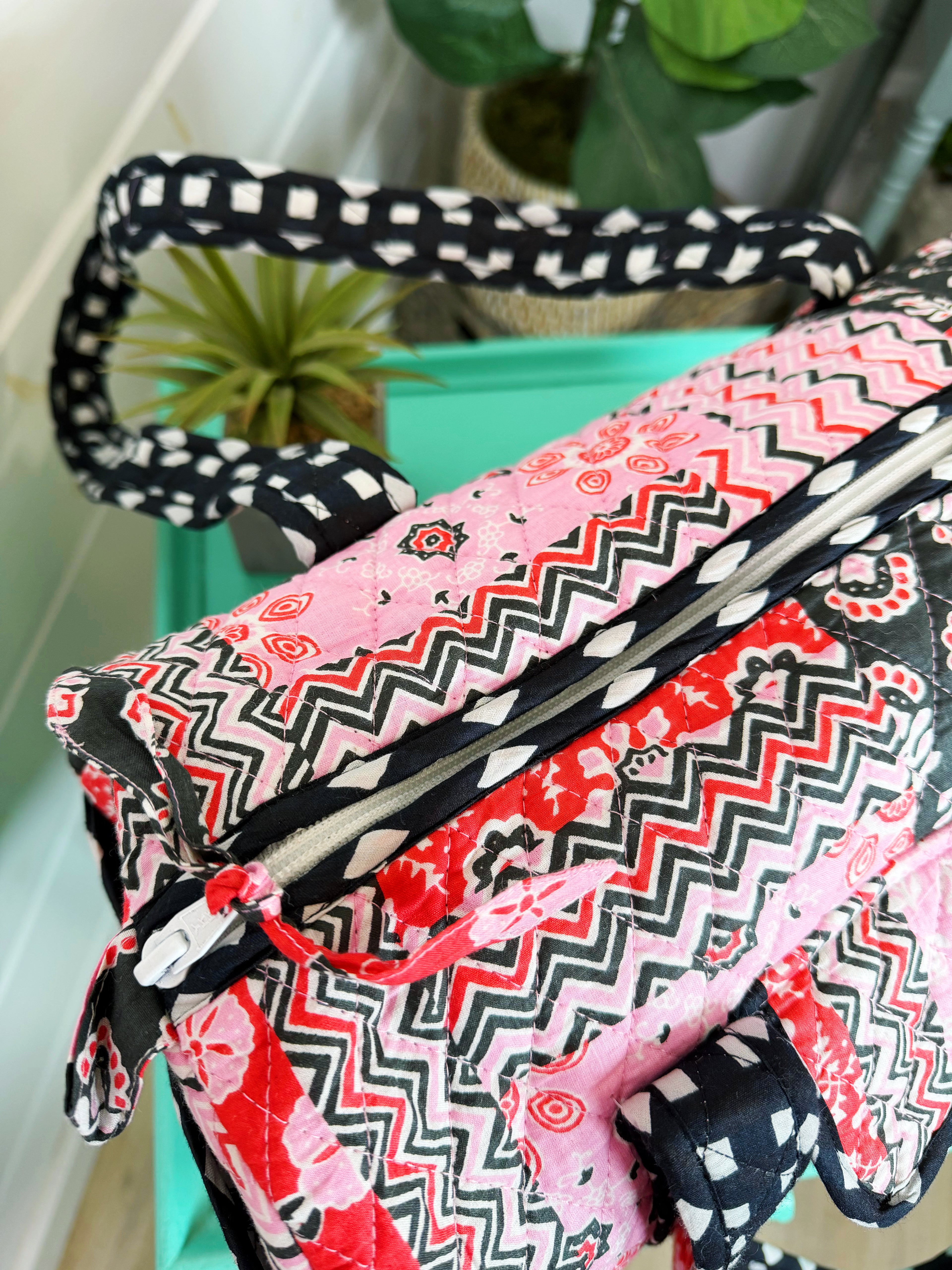 Quilted Mini Duffle Bag - Pink and Red Patchwork