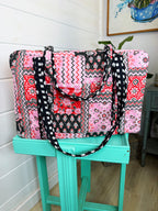 Quilted Weekender Overnight Bag - Pink and Red Bandana Print