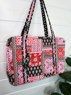 Quilted Weekender Overnight Bag - Pink and Red Bandana Print
