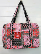 Quilted Weekender Overnight Bag - Pink and Red Bandana Print