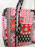Quilted Weekender Overnight Bag - Pink and Red Bandana Print