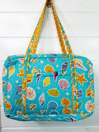 Quilted Weekender Overnight Bag - Aqua Seashell Print
