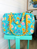 Quilted Weekender Overnight Bag - Aqua Seashell Print