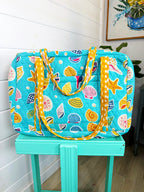 Quilted Weekender Overnight Bag - Aqua Seashell Print