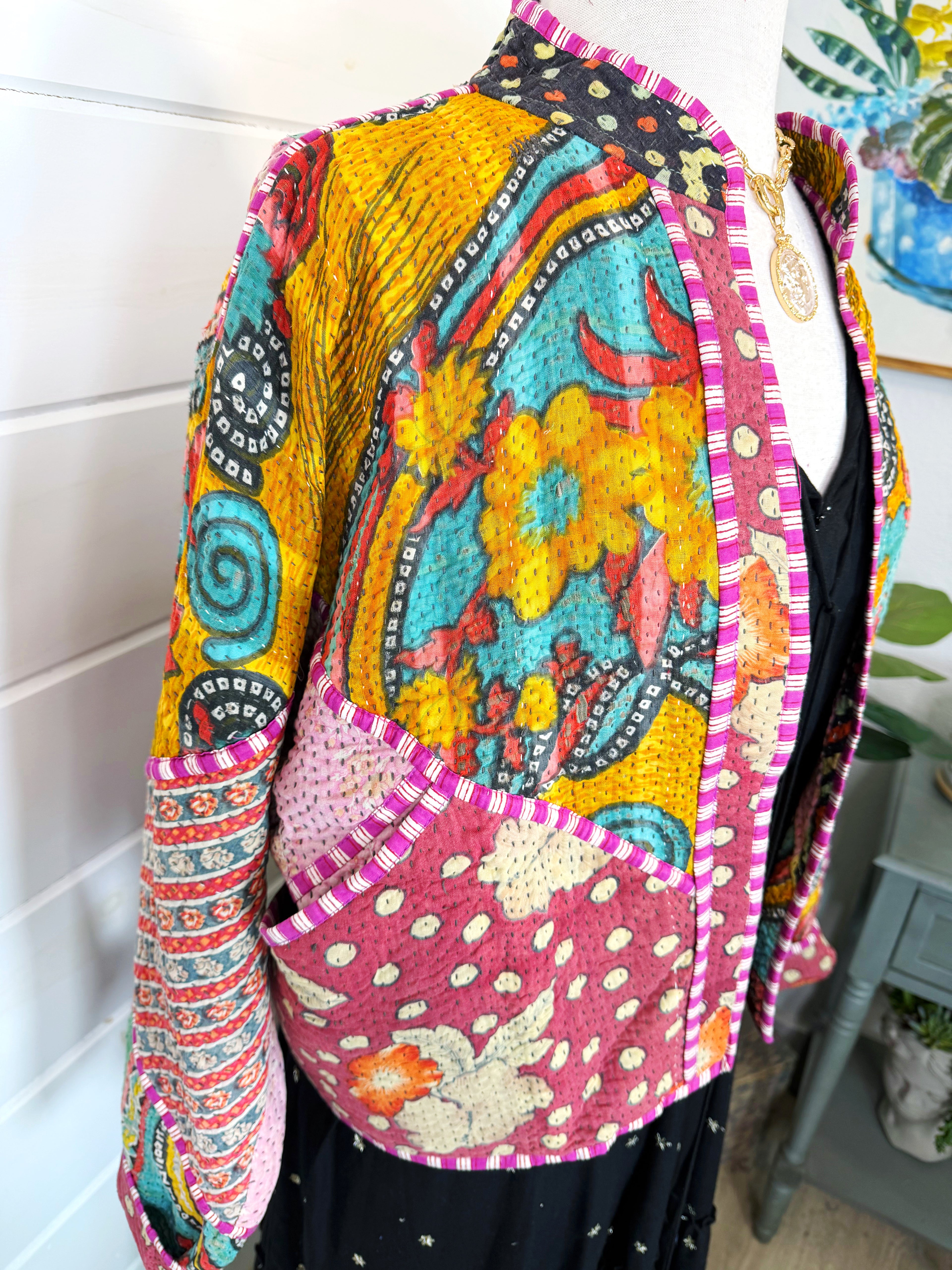 Patchwork Kantha Jacket – Quilted Reversible Blanket Coat