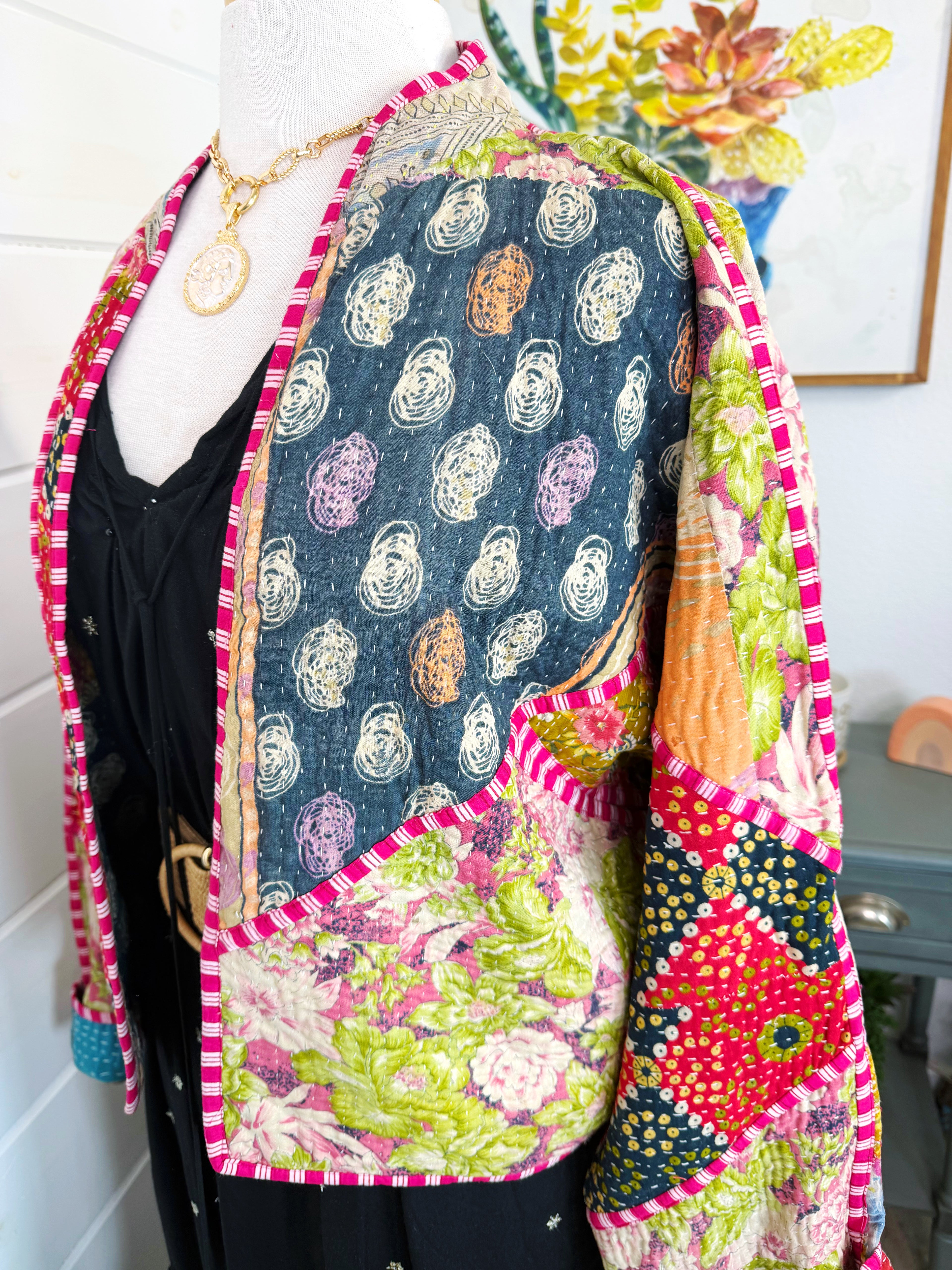 Patchwork Kantha Jacket – Quilted Reversible Blanket Coat
