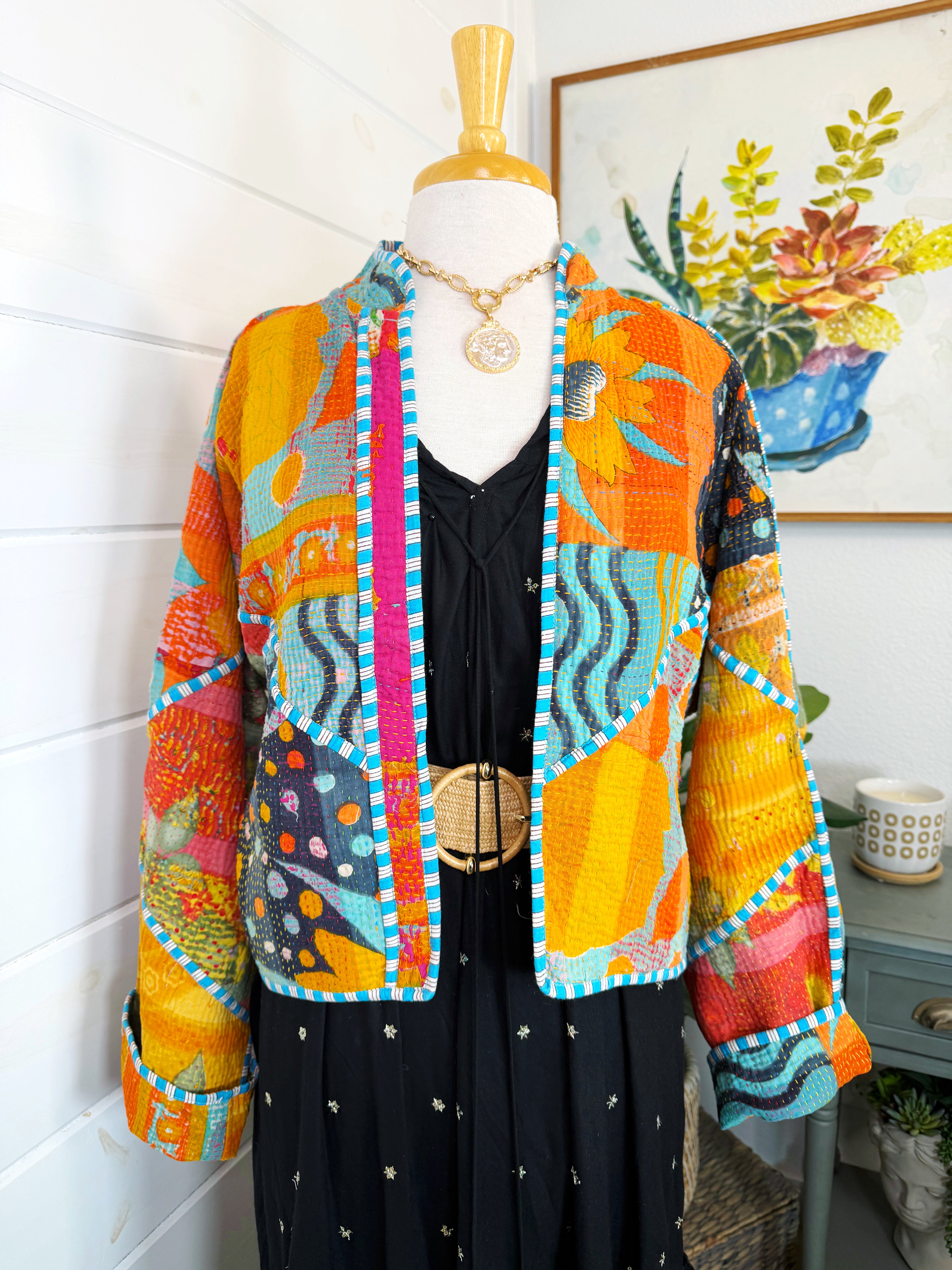 Patchwork Kantha Jacket – Quilted Reversible Blanket Coat