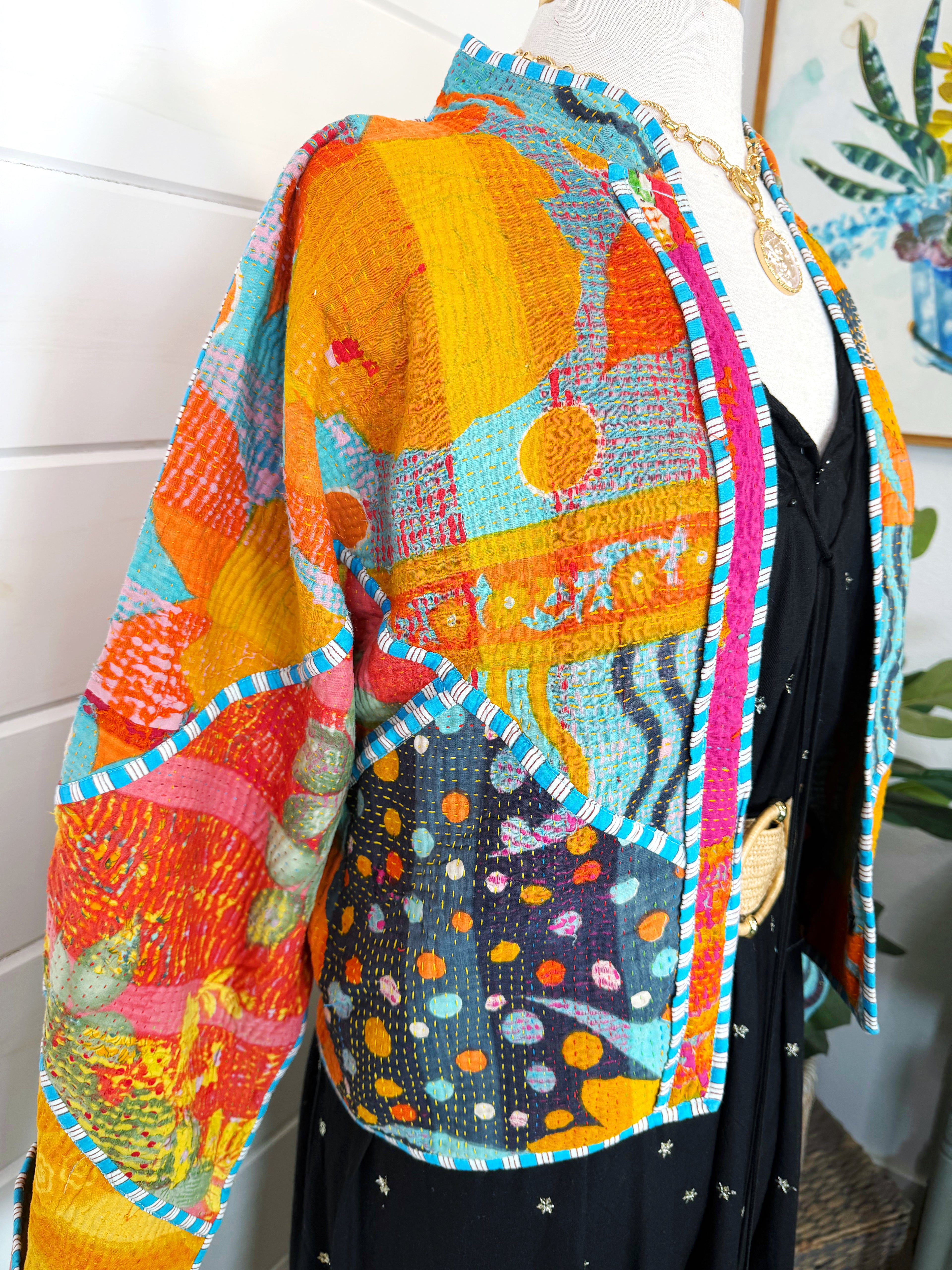 Patchwork Kantha Jacket – Quilted Reversible Blanket Coat