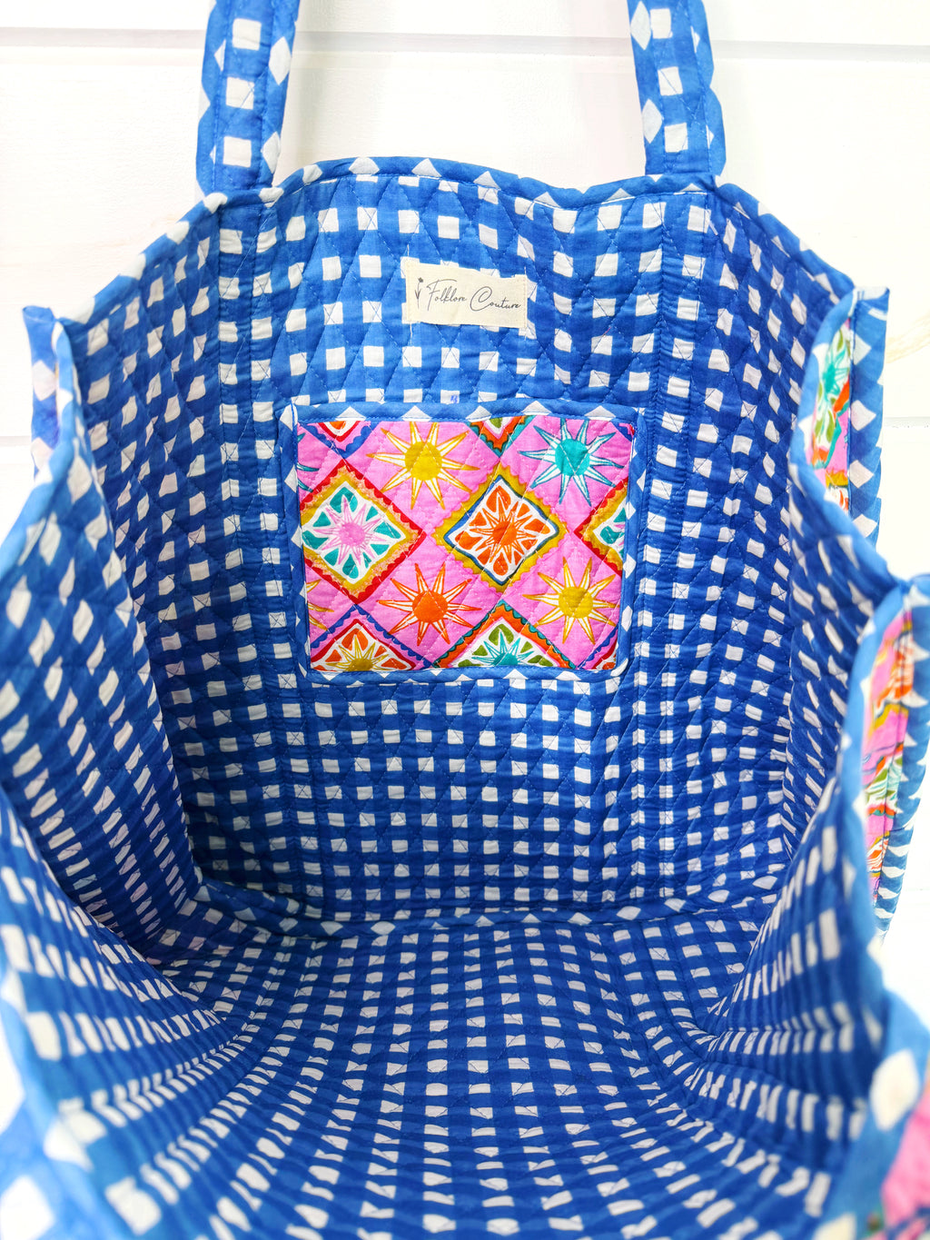 Quilted Cotton Reversible Large Tote Bag - Pink Sunshine