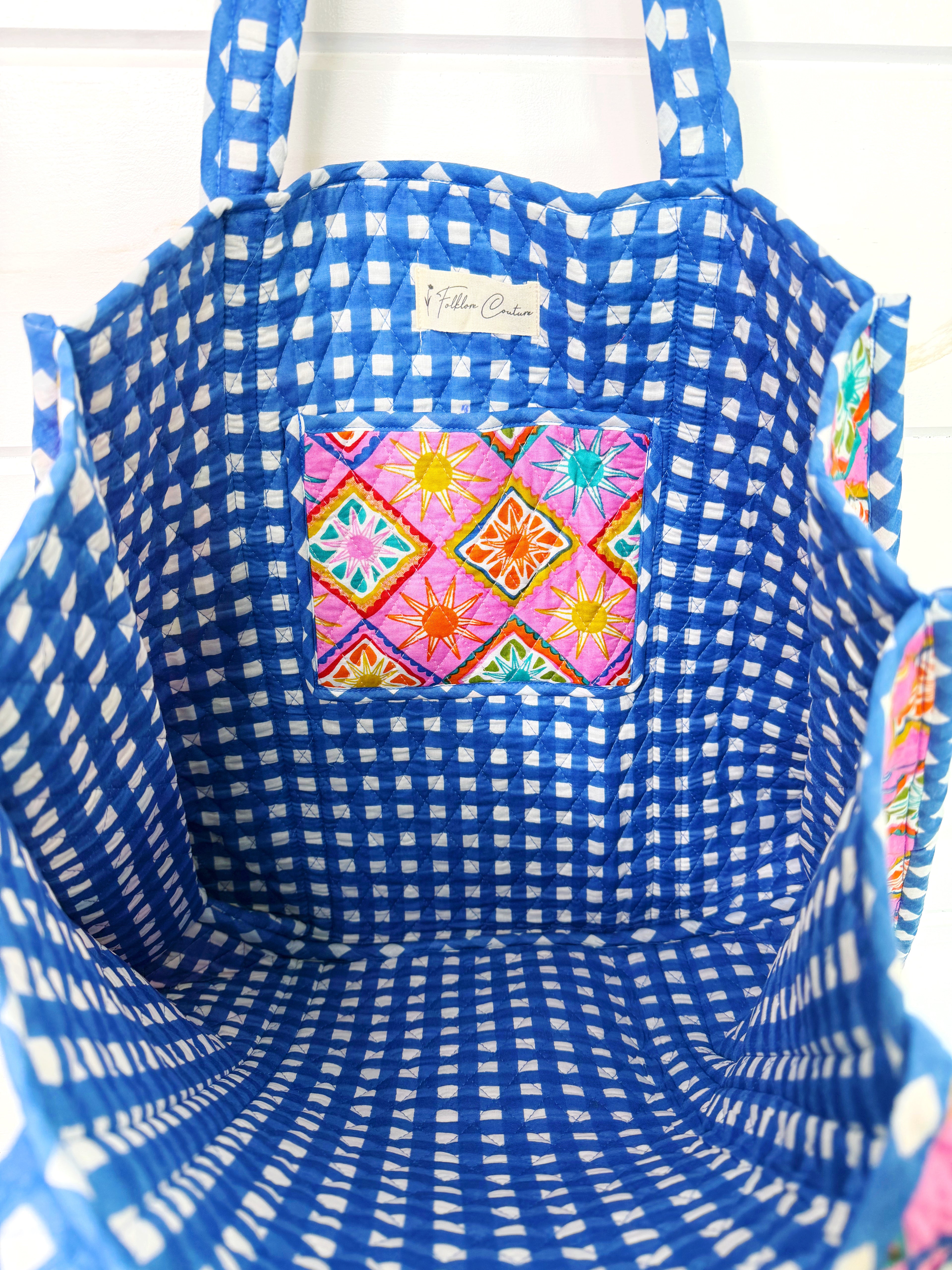 Quilted Cotton Reversible Large Tote Bag - Pink Sunshine
