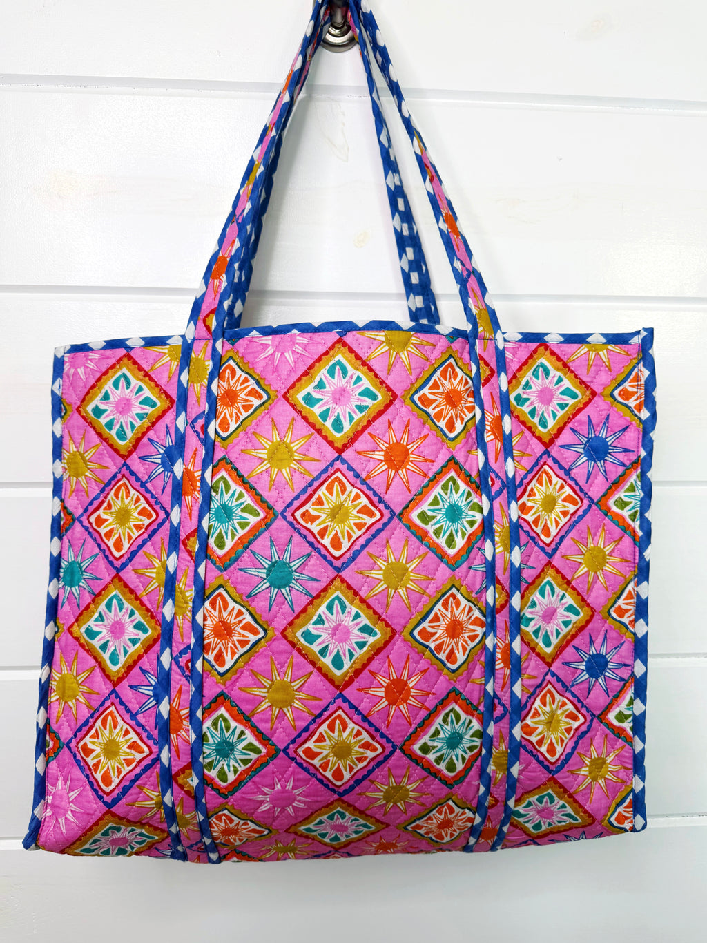 Quilted Cotton Reversible Large Tote Bag - Pink Sunshine
