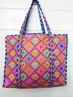 Quilted Cotton Reversible Large Tote Bag - Pink Sunshine