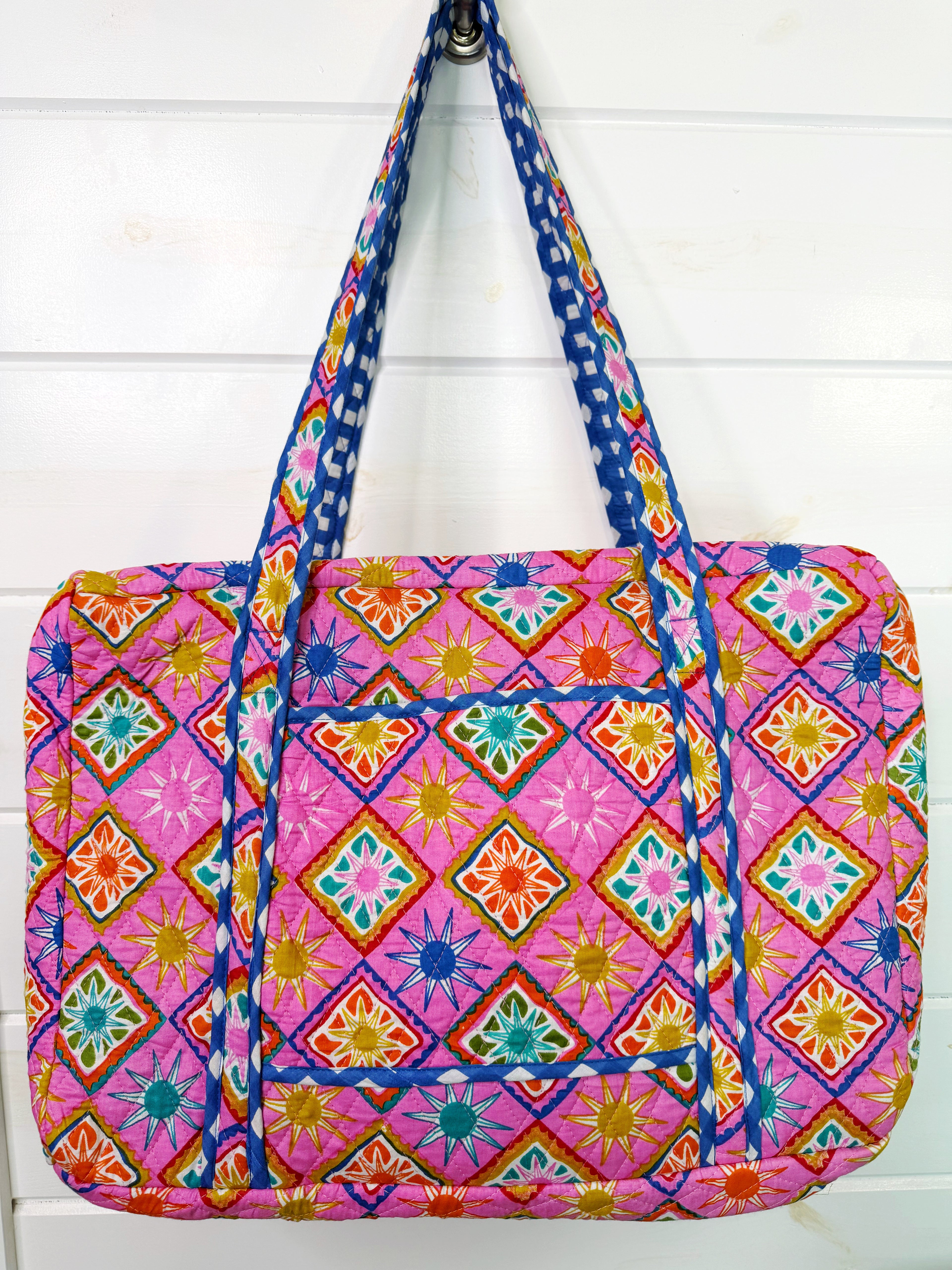 Quilted Weekender Duffle Overnight Bag - Pink Sunshine