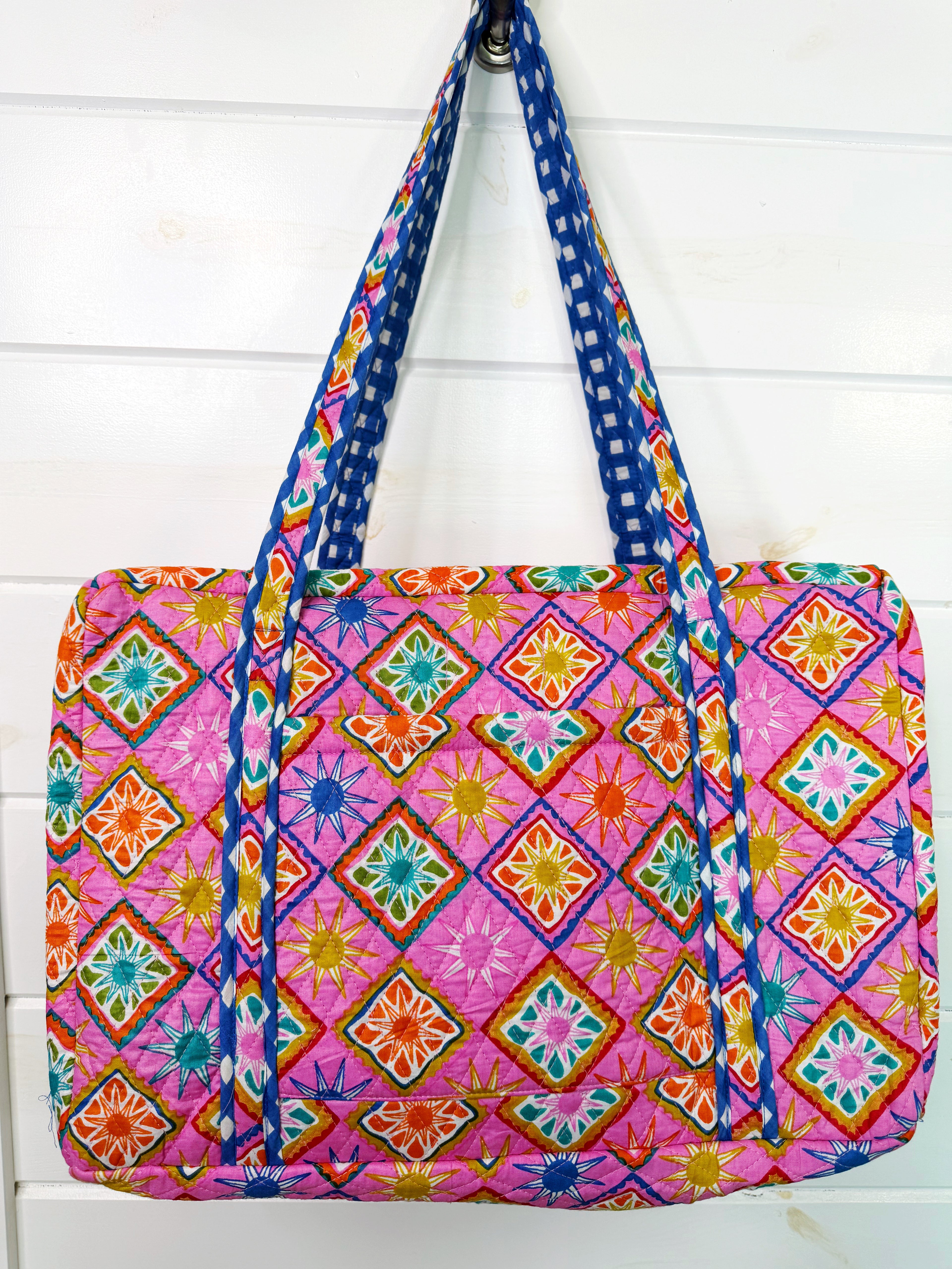 Quilted Weekender Duffle Overnight Bag - Pink Sunshine