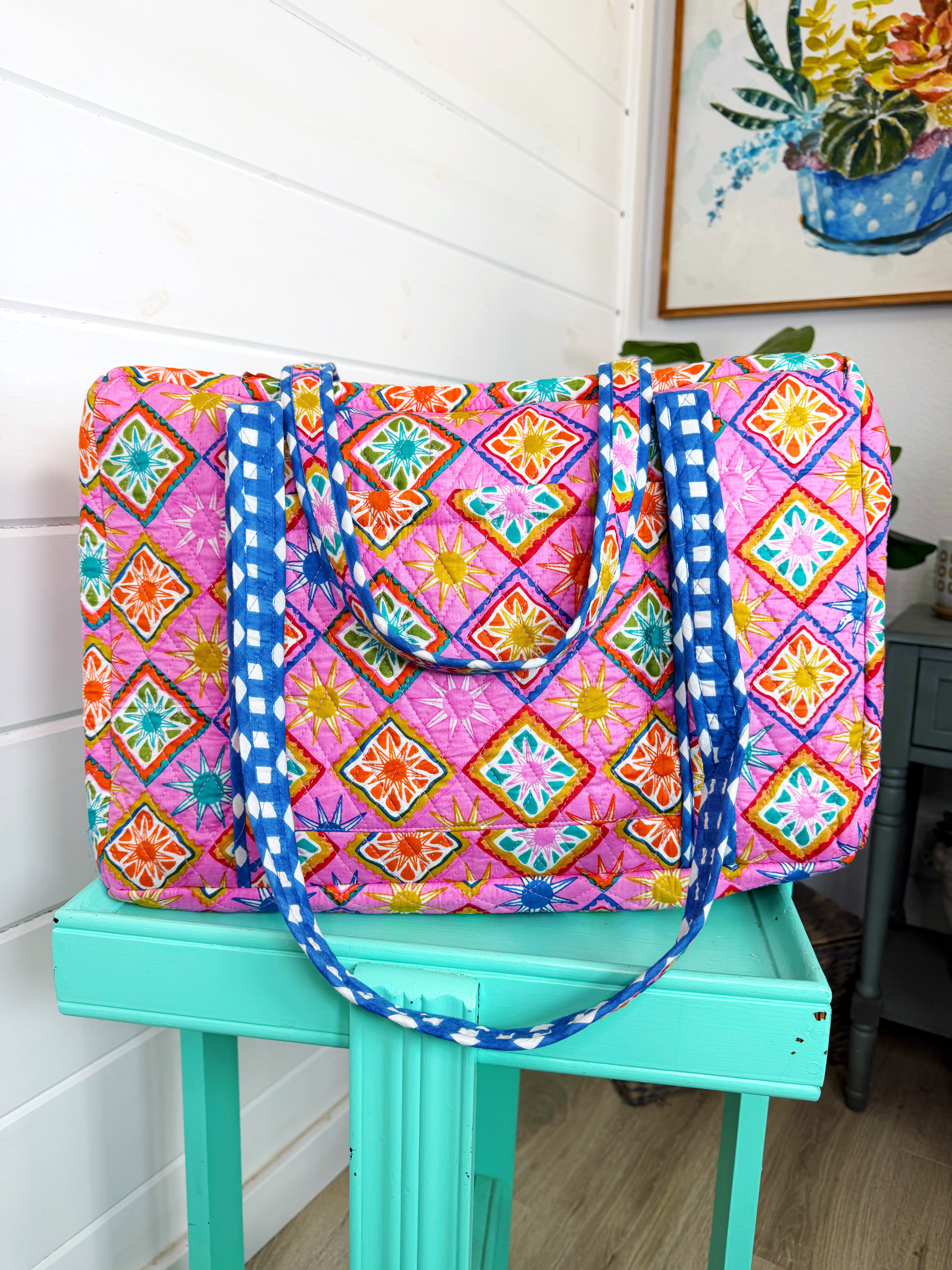 Quilted Weekender Duffle Overnight Bag - Pink Sunshine – Folklore