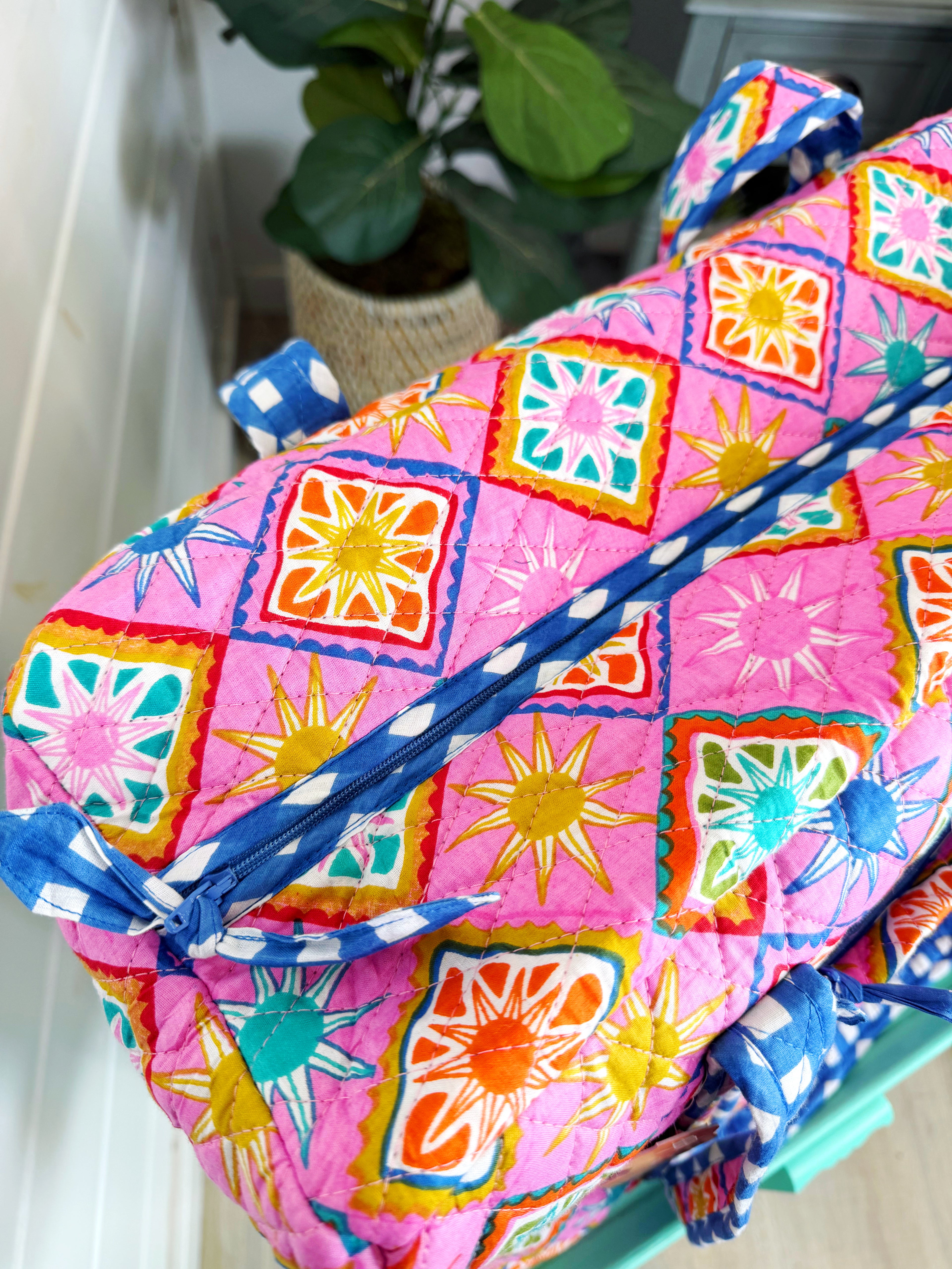 Quilted Weekender Duffle Overnight Bag - Pink Sunshine