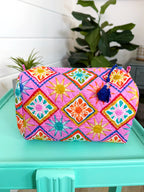 Quilted Makeup Cosmetics Toiletry Bag - Pink Sunshine