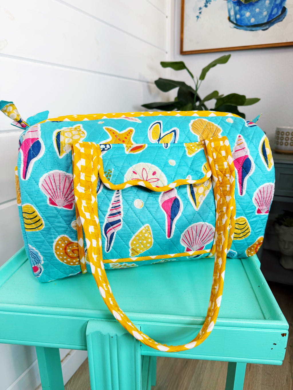 Quilted Mini Duffle Bag - Aqua Seashell