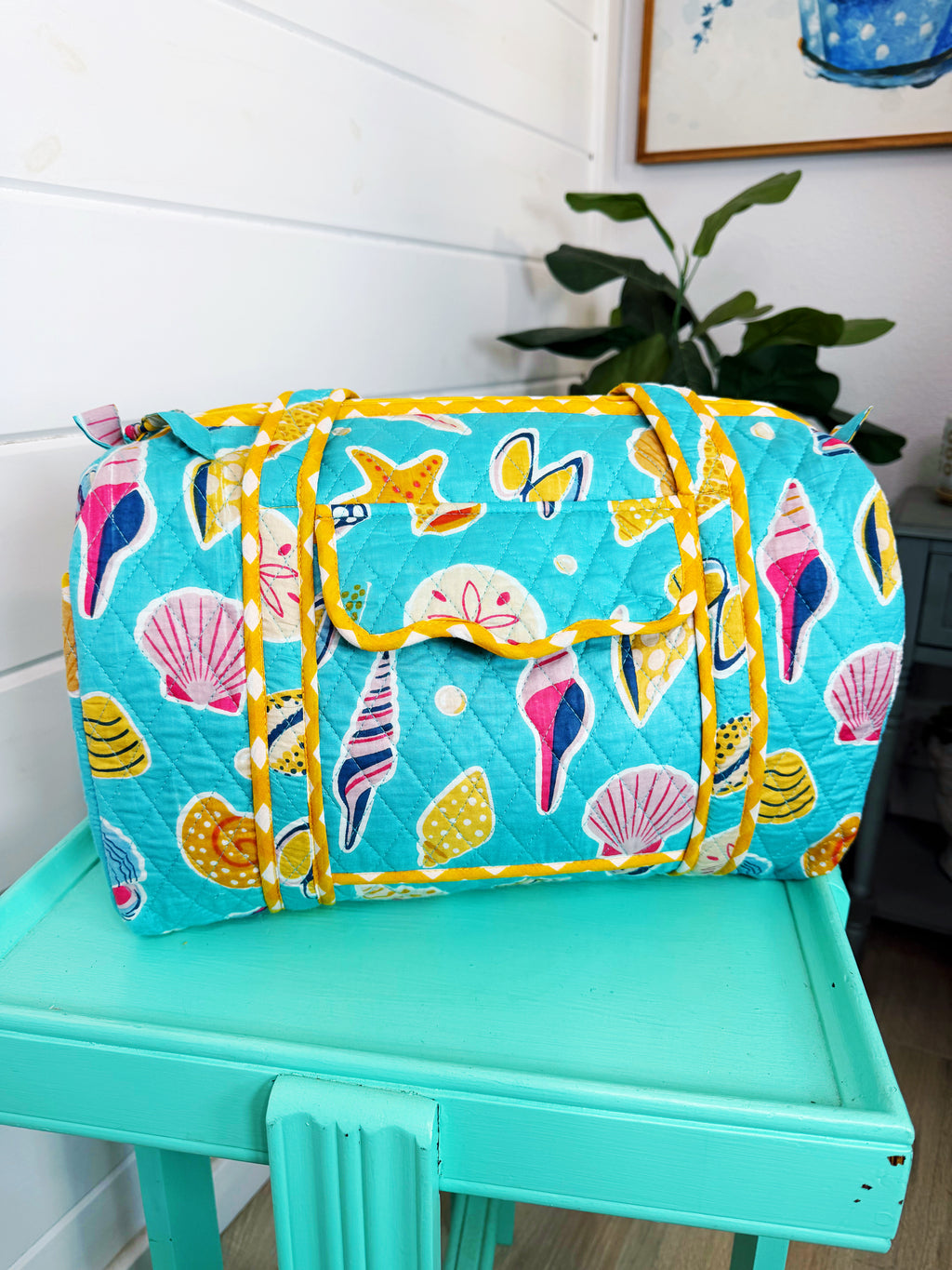 Quilted Mini Duffle Bag - Aqua Seashell