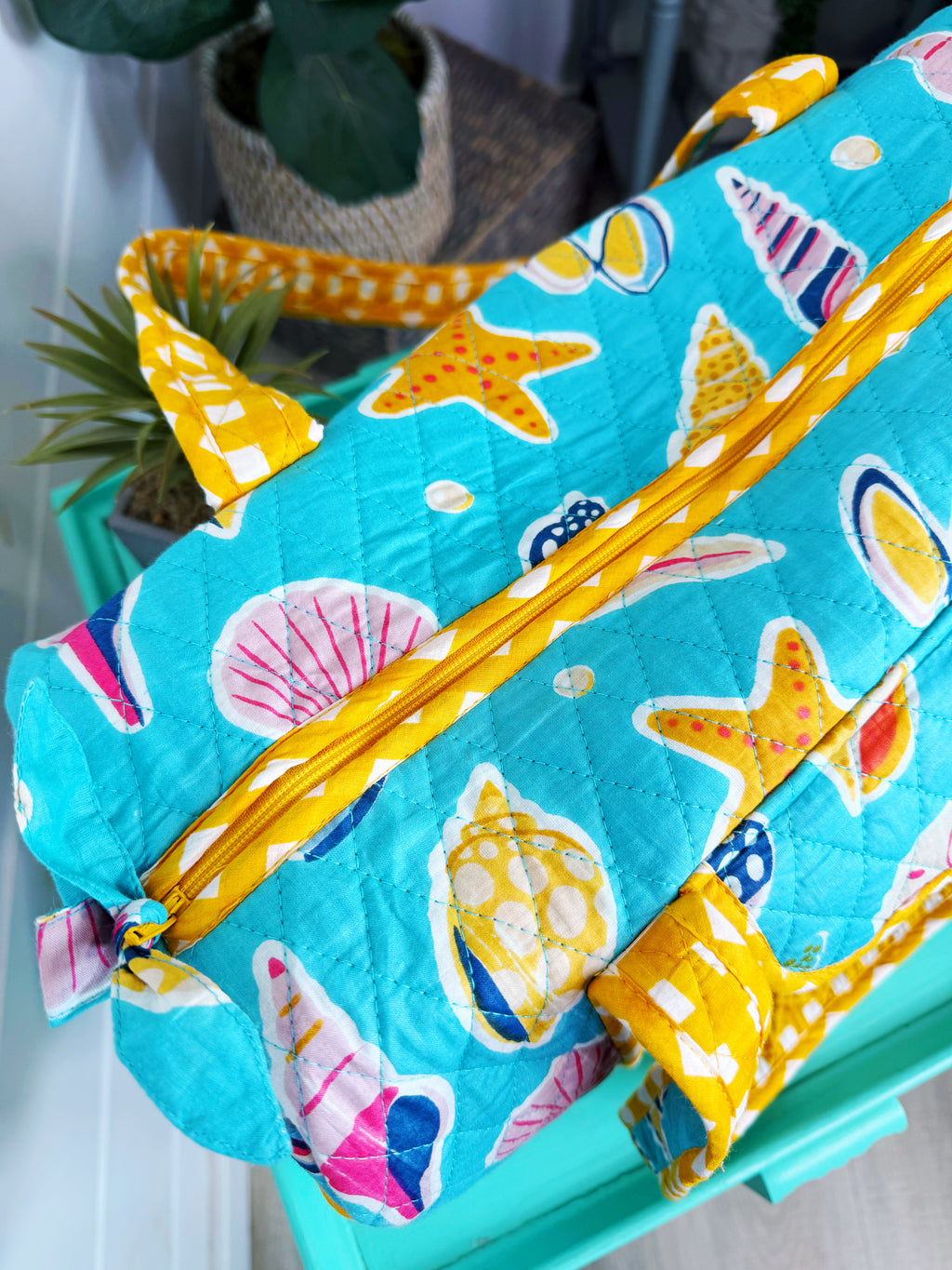 Quilted Mini Duffle Bag - Aqua Seashell